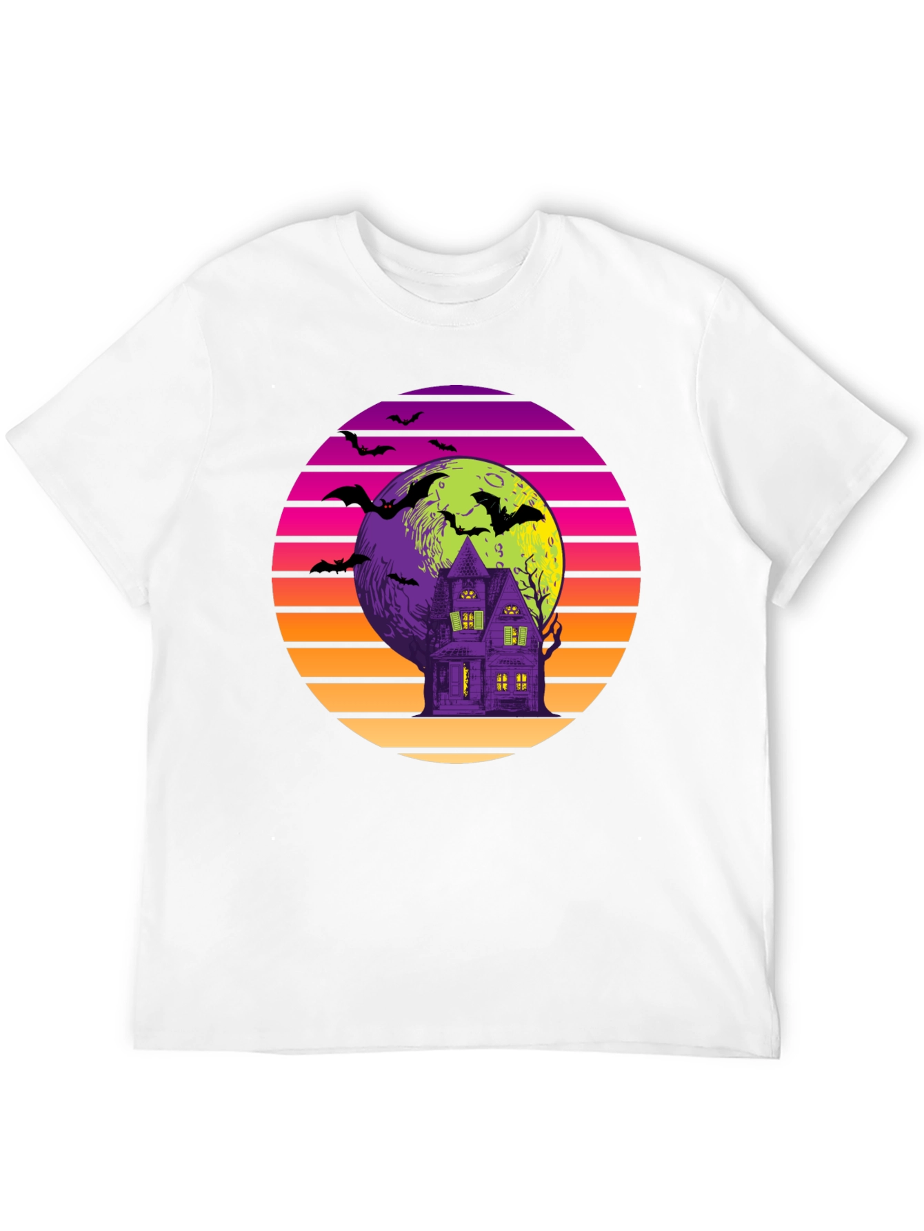 Retro Halloween T-Shirt: Haunted House Bats Moon