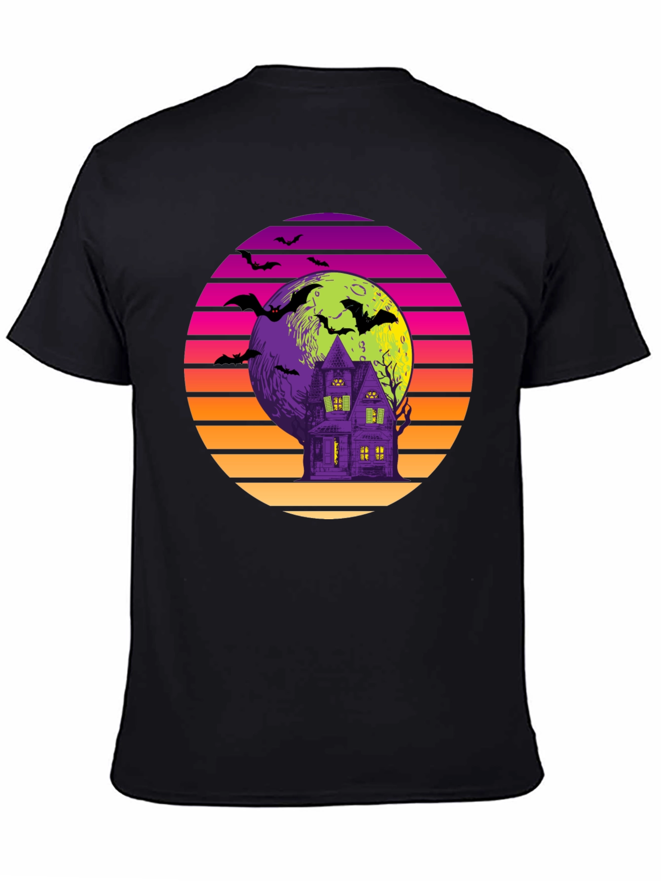 Retro Halloween T-Shirt: Haunted House Bats Moon