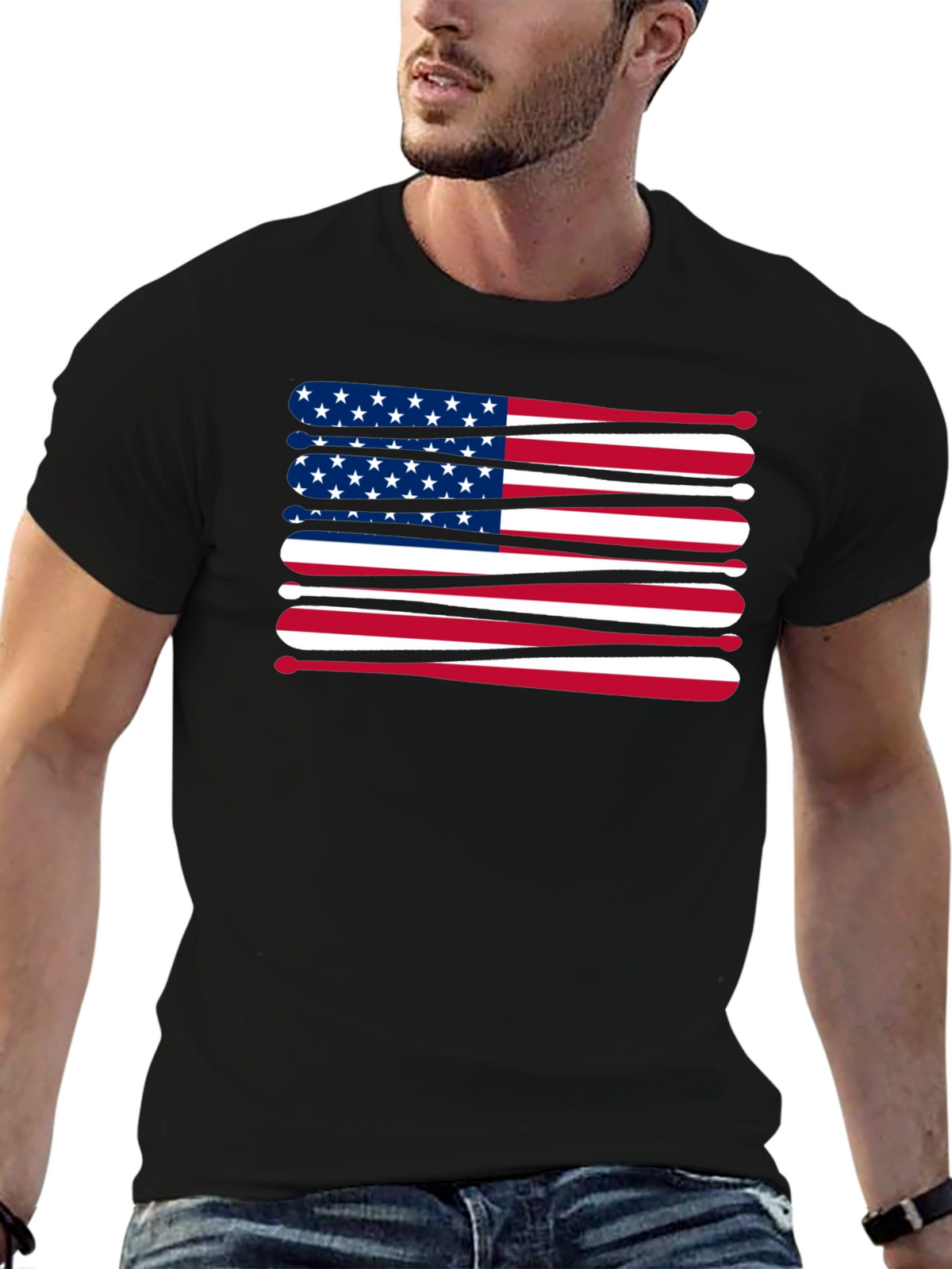 Patriotic Baseball Bats USA Flag Graphic T-Shirt