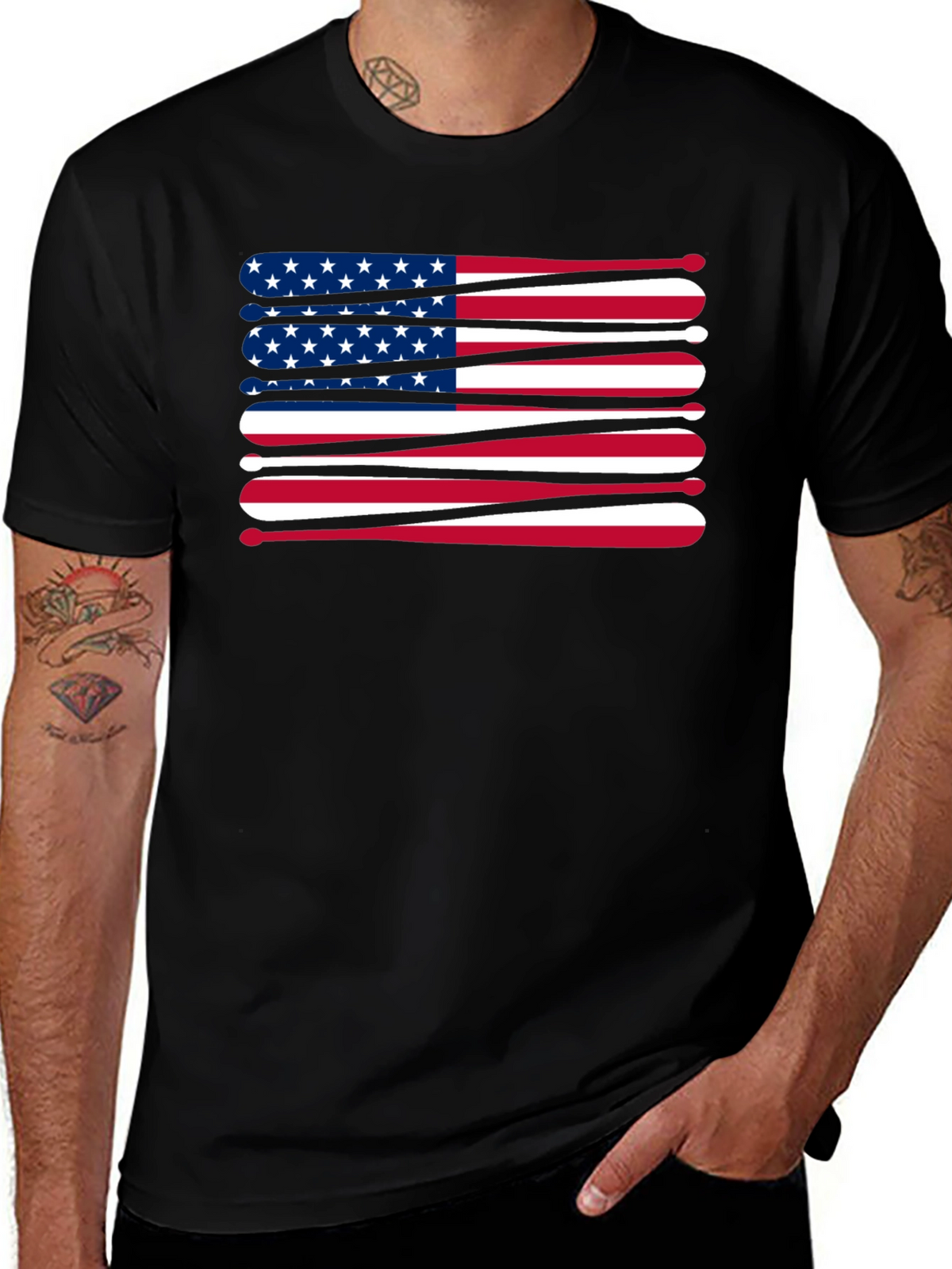 Patriotic Baseball Bats USA Flag Graphic T-Shirt