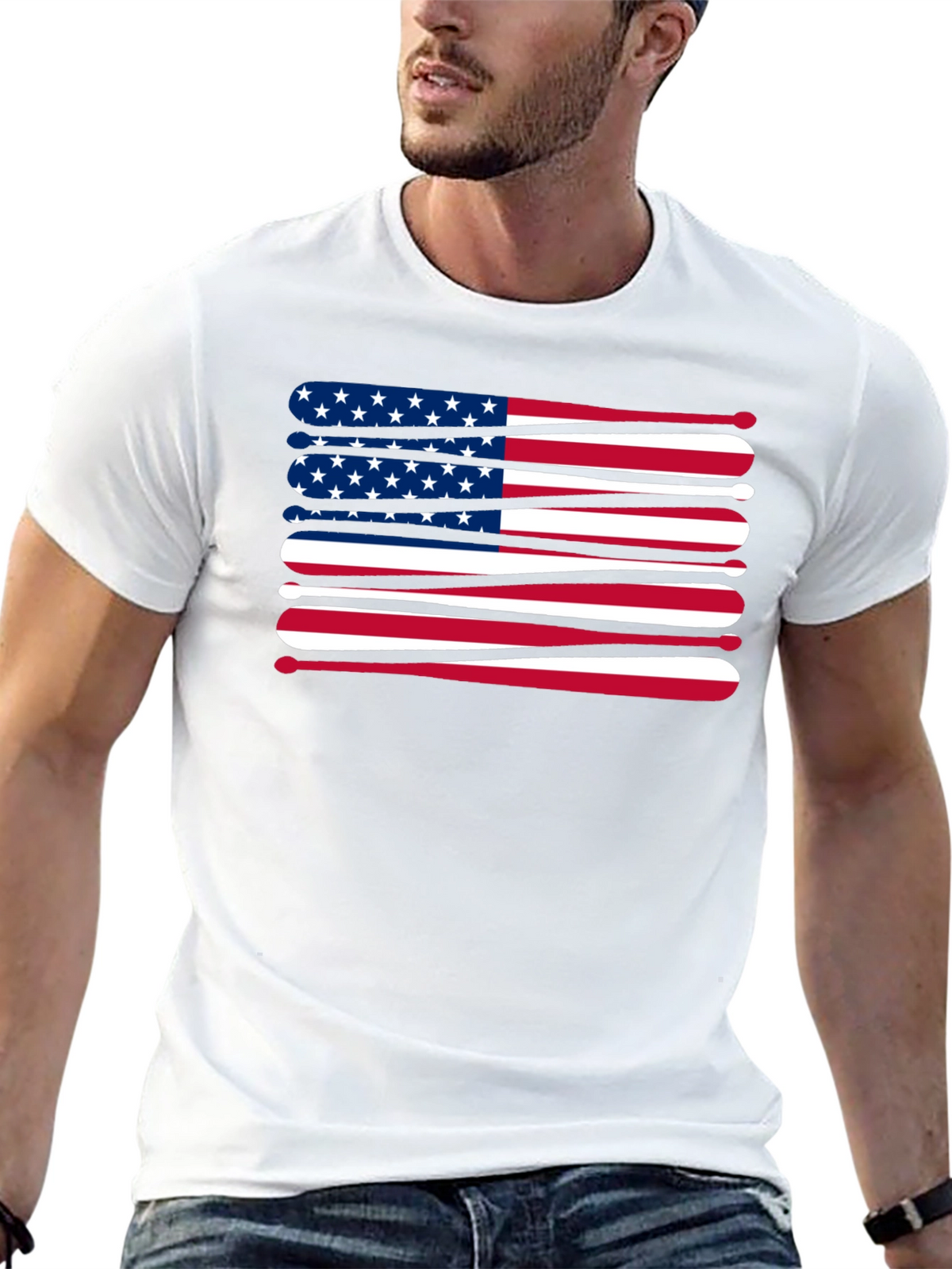 Patriotic Baseball Bats USA Flag Graphic T-Shirt