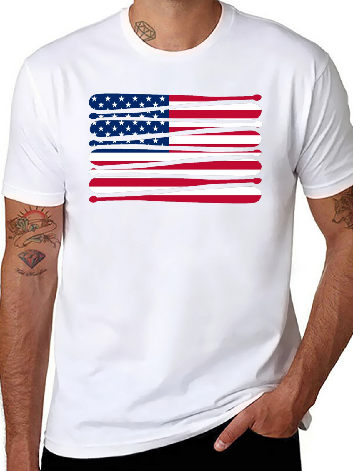 Patriotic Baseball Bats USA Flag Graphic T-Shirt
