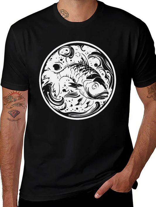 Koi Fish Circle Graphic Tee - Black Cotton Comfort