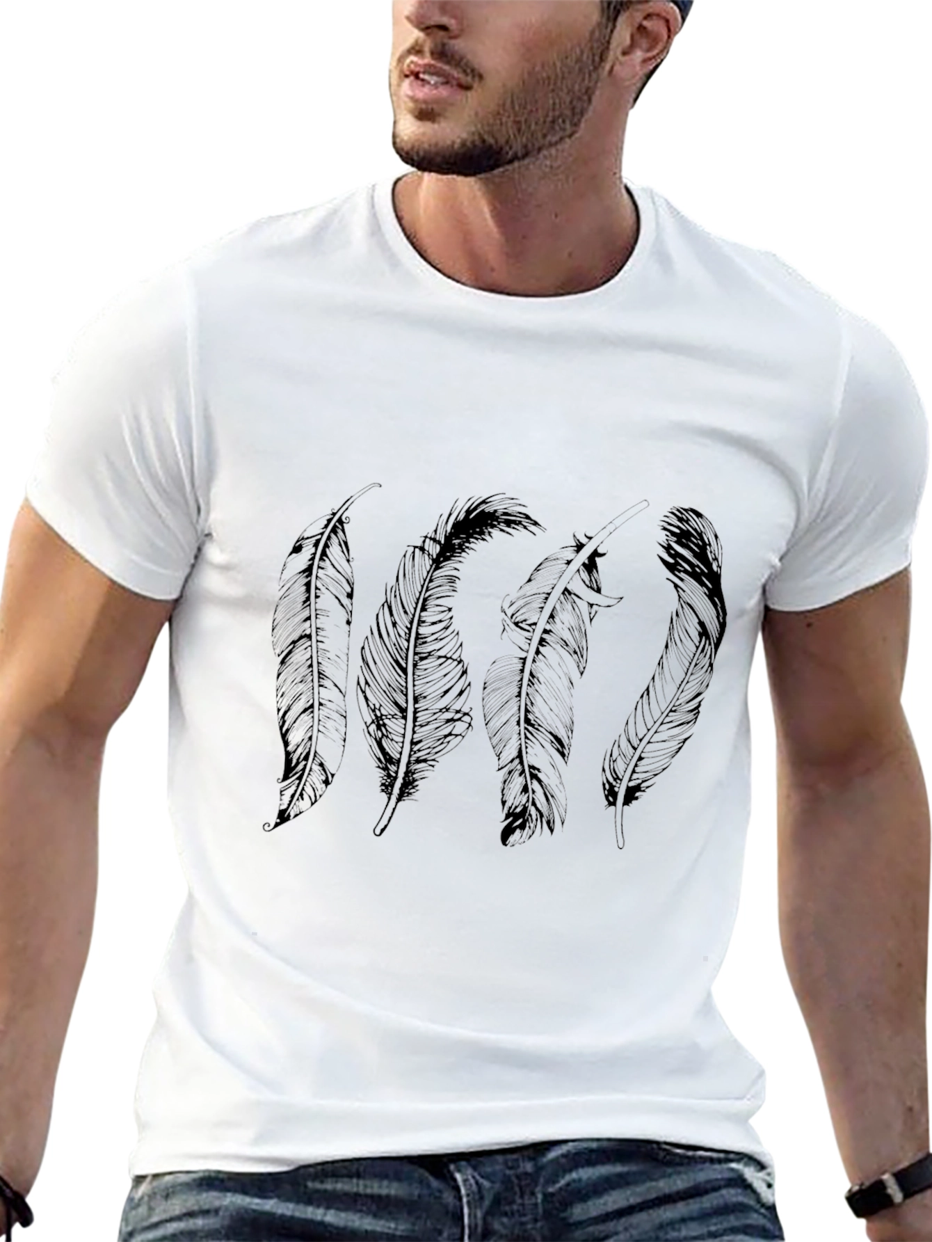 Feather Print Black T-Shirt