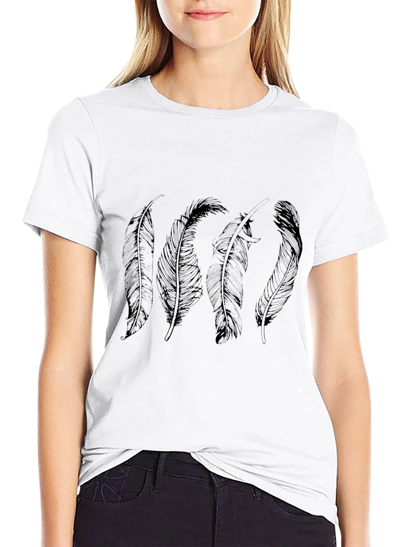 Feather Print Black T-Shirt