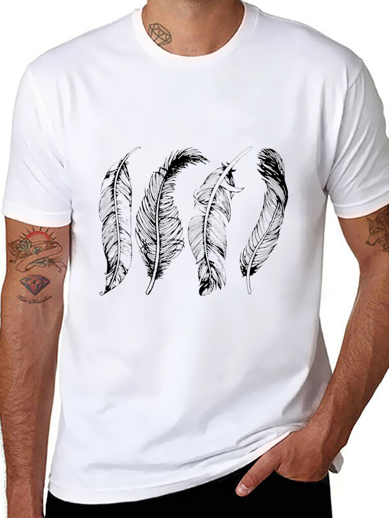 Feather Print Black T-Shirt