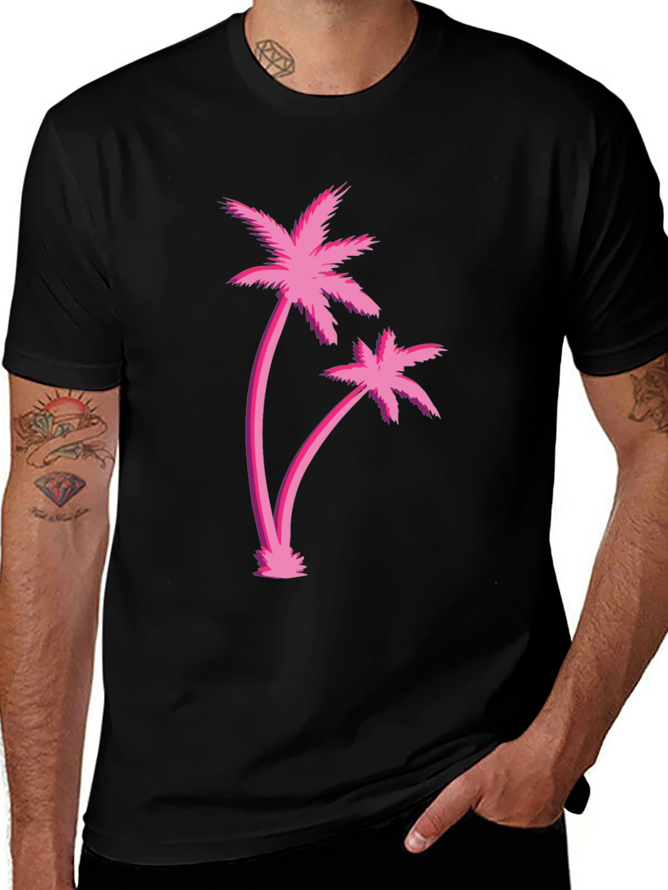 Retro Palm Tree Graphic Black T-Shirt