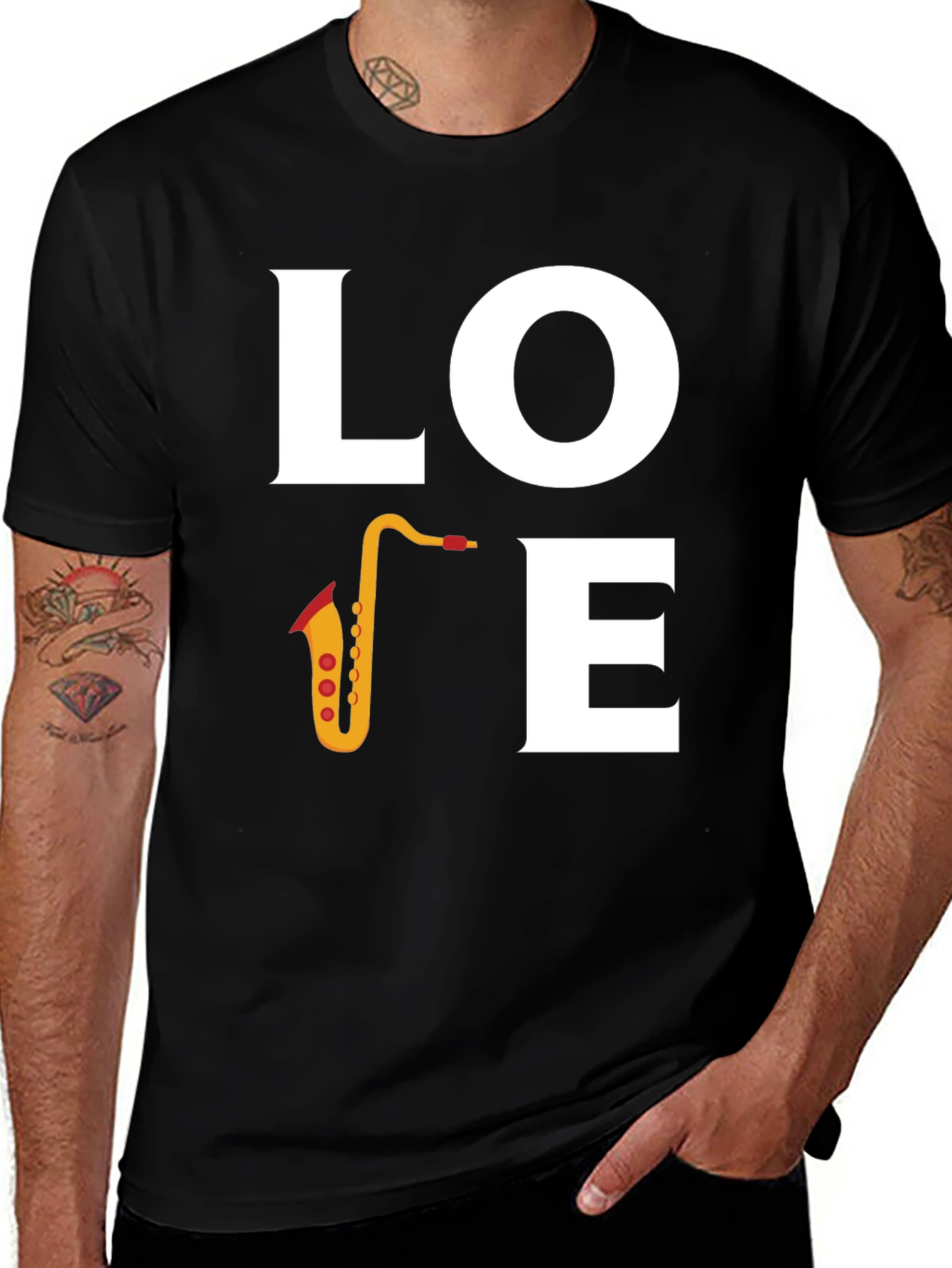 Love Saxophone Graphic T-Shirt - Black