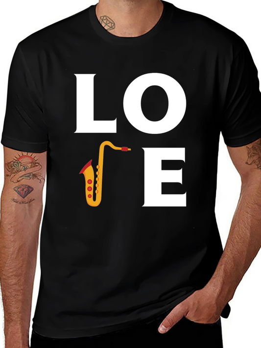 Love Saxophone Graphic T-Shirt - Black