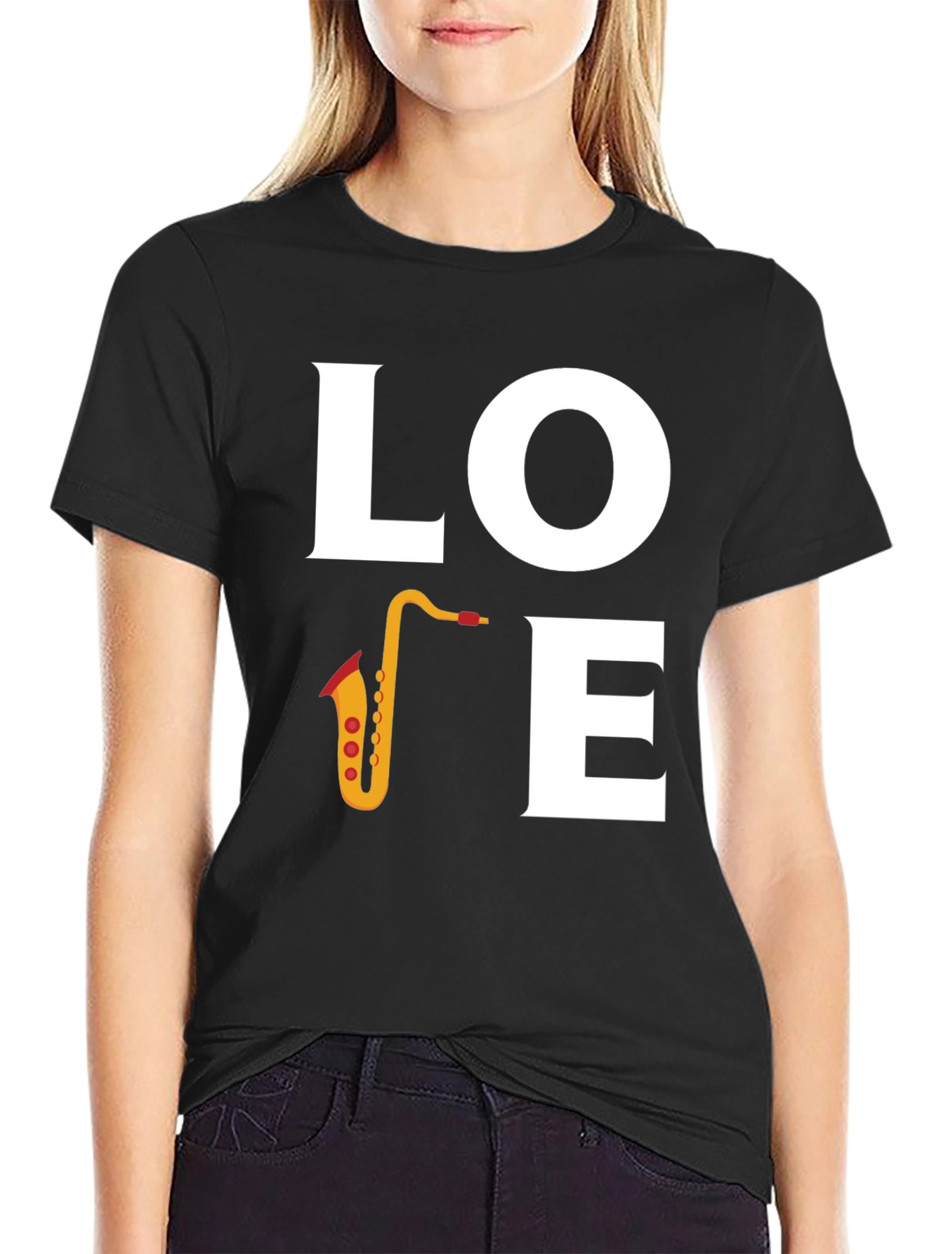 Love Saxophone Graphic T-Shirt - Black