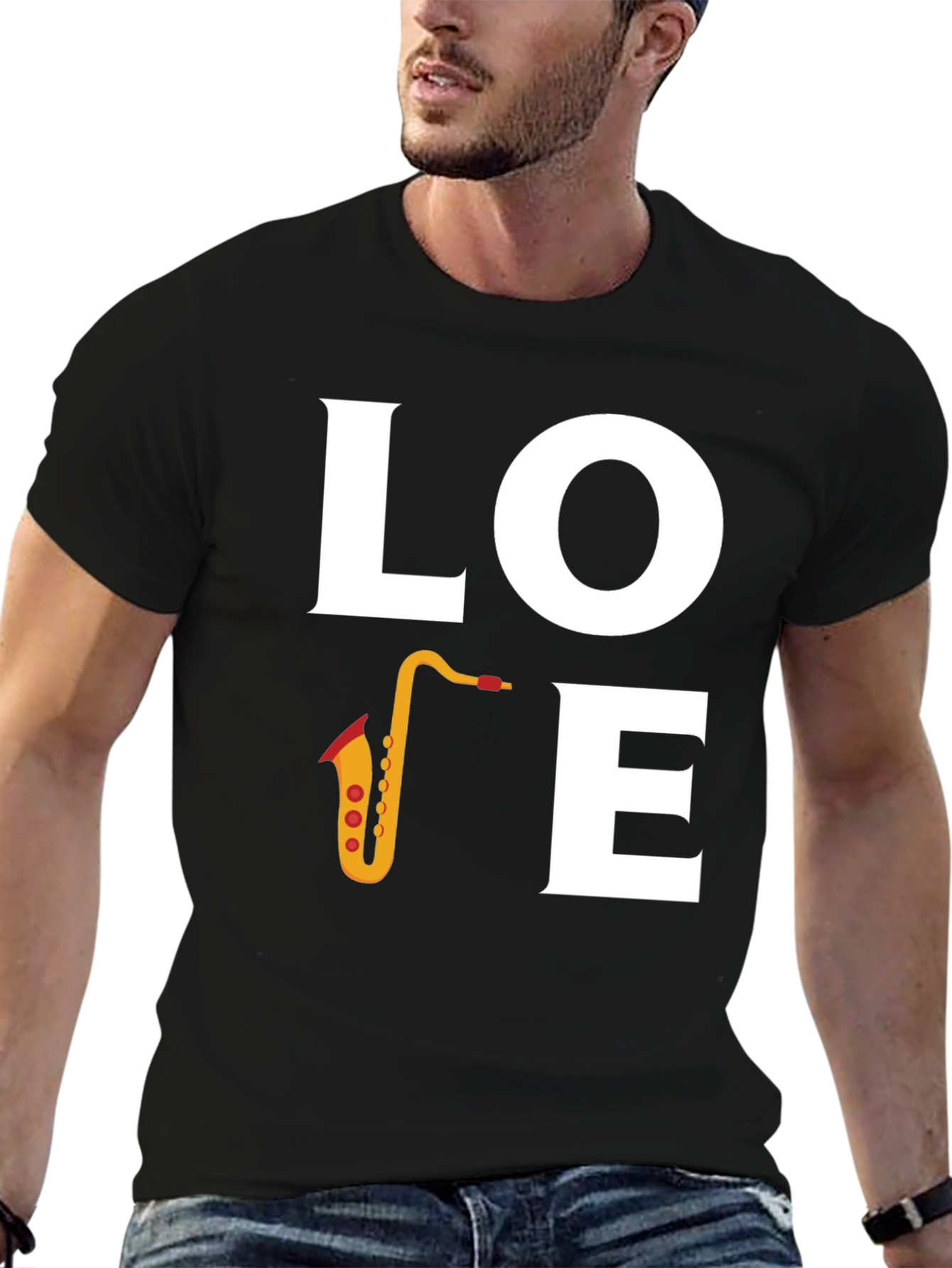 Love Saxophone Graphic T-Shirt - Black