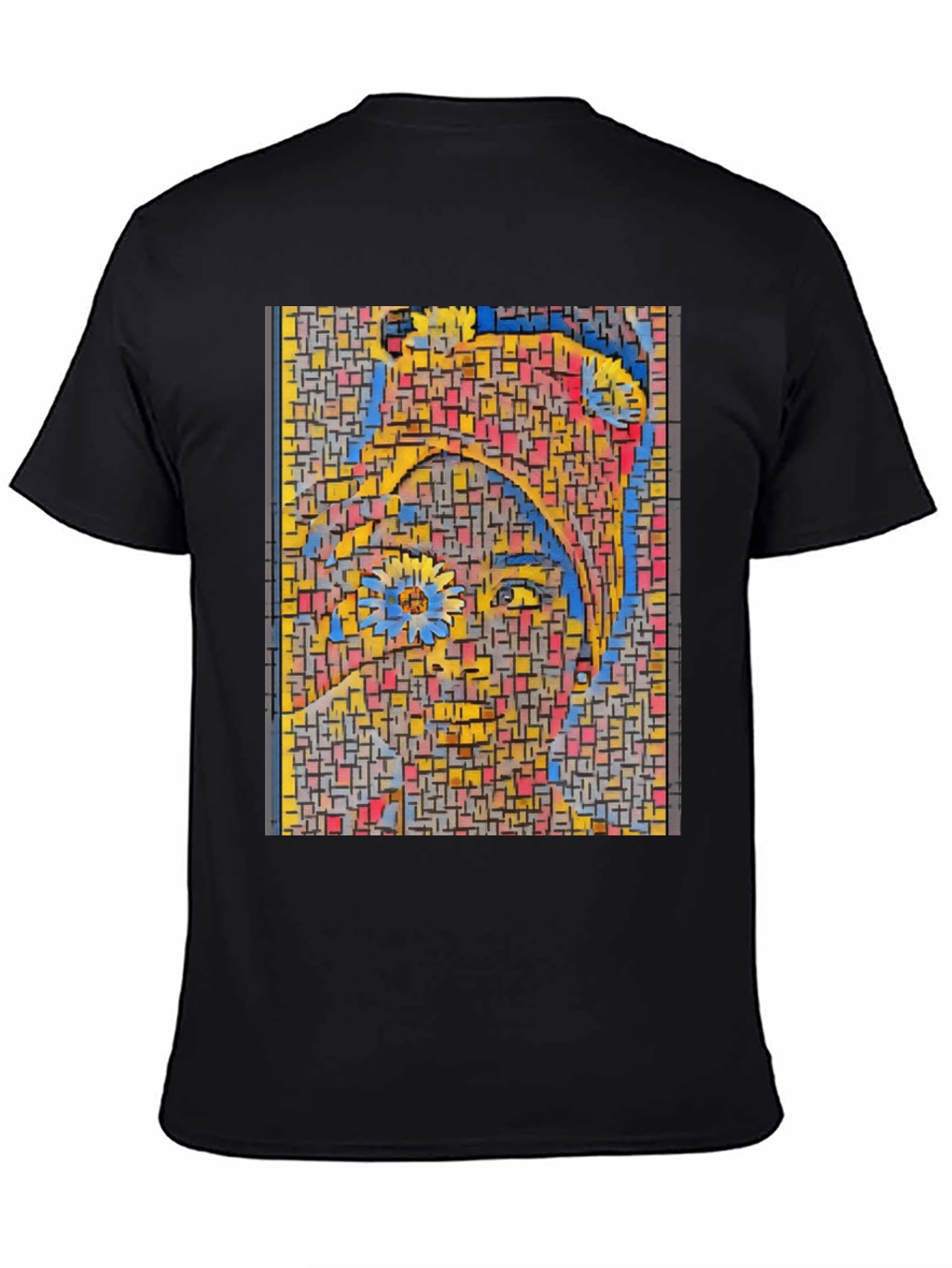 Abstract Mosaic Woman Graphic Print Black T-Shirt