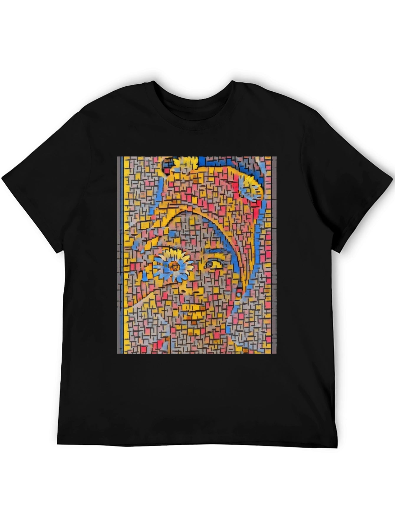 Abstract Mosaic Woman Graphic Print Black T-Shirt