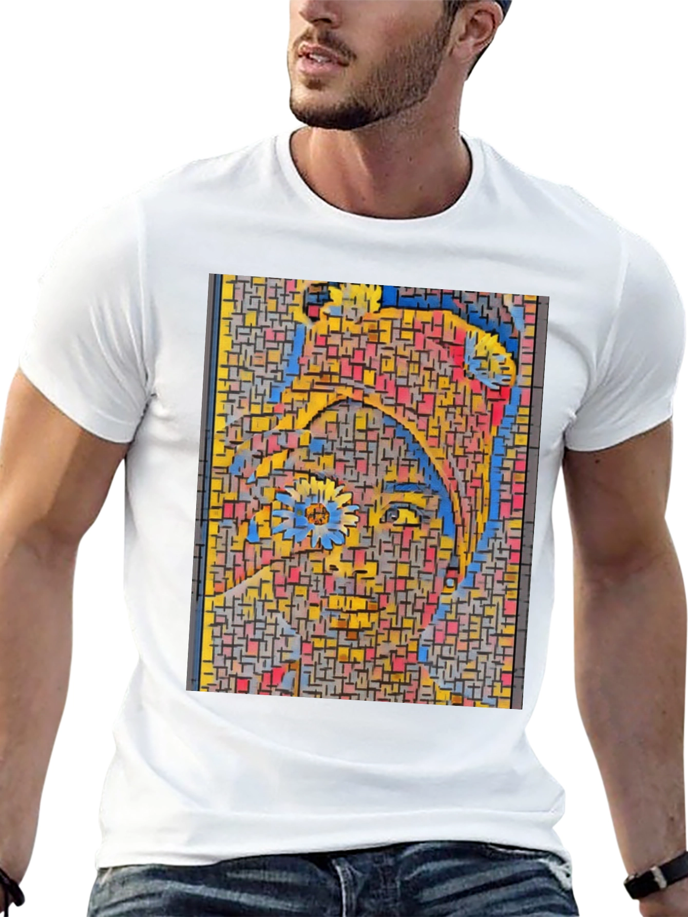 Abstract Mosaic Woman Graphic Print Black T-Shirt