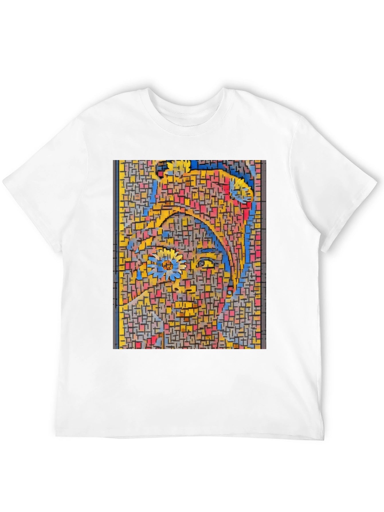 Abstract Mosaic Woman Graphic Print Black T-Shirt