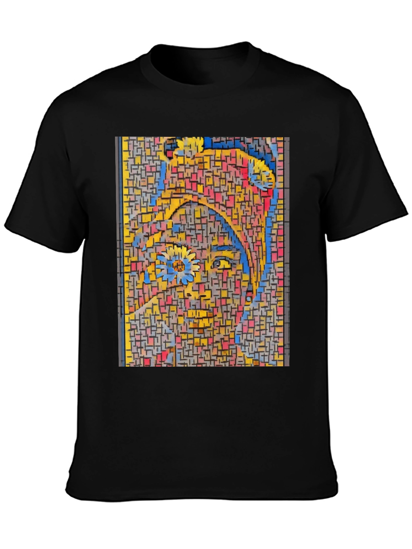 Abstract Mosaic Woman Graphic Print Black T-Shirt