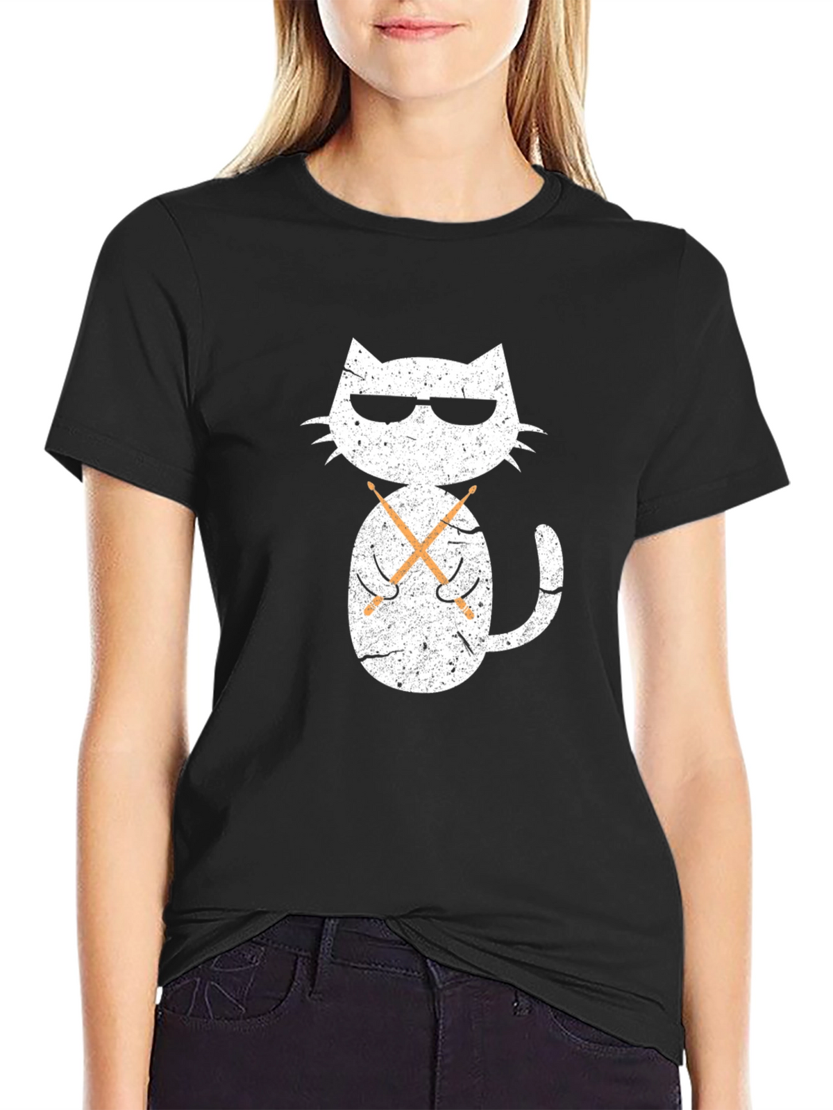 Cool Cat Drummer Graphic T-Shirt