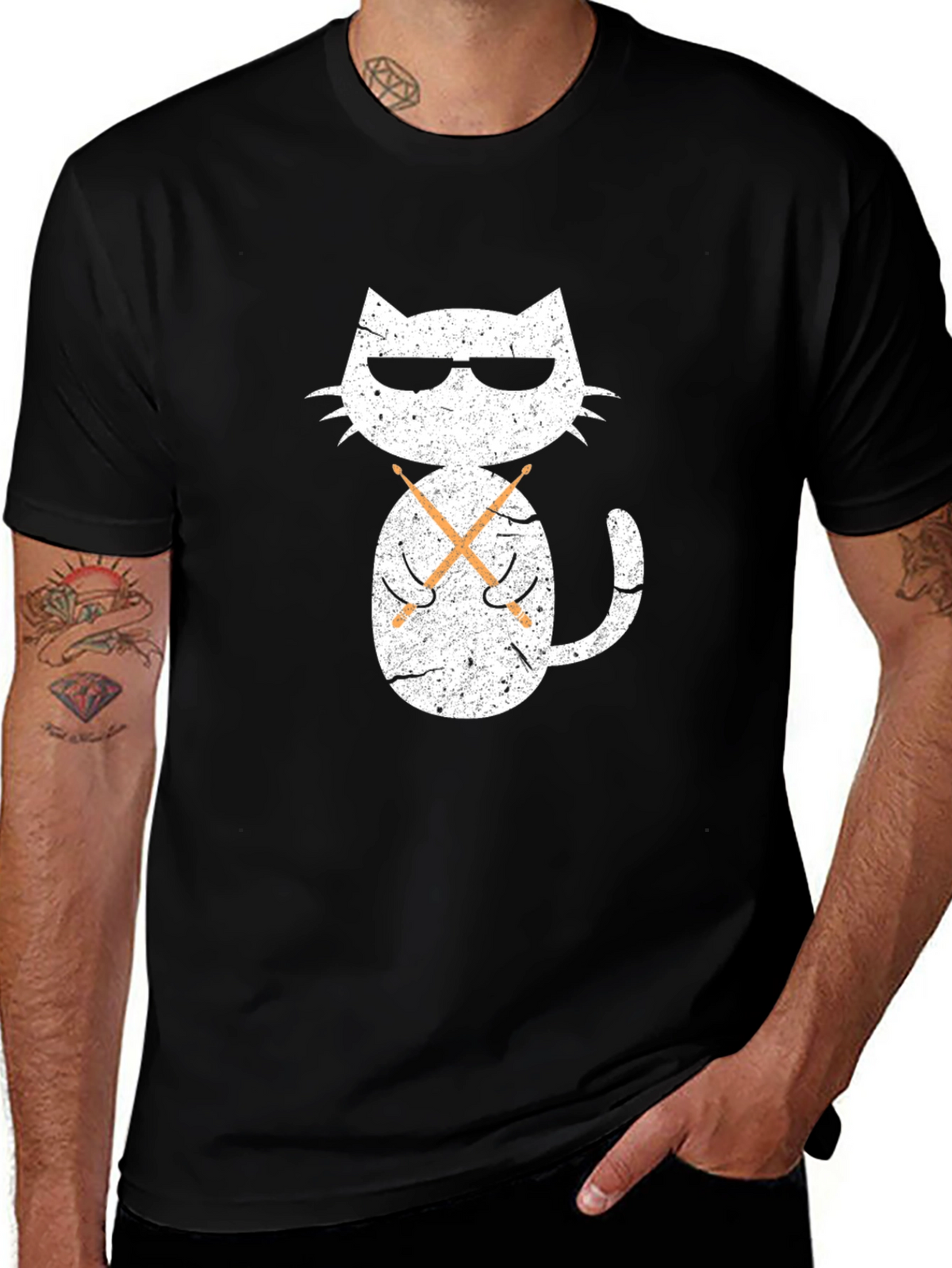 Cool Cat Drummer Graphic T-Shirt
