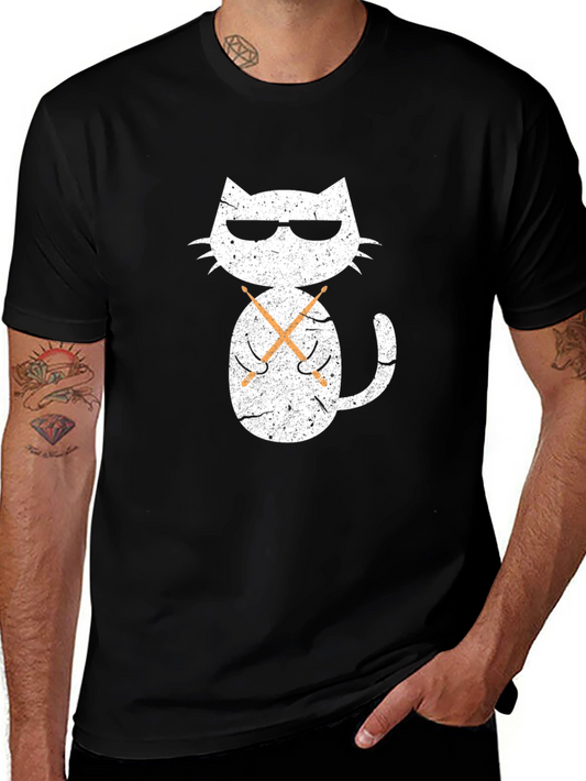 Cool Cat Drummer Graphic T-Shirt