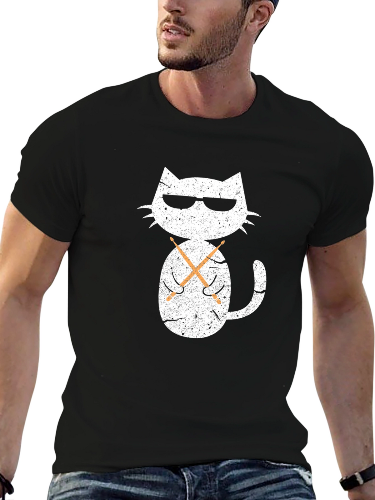 Cool Cat Drummer Graphic T-Shirt
