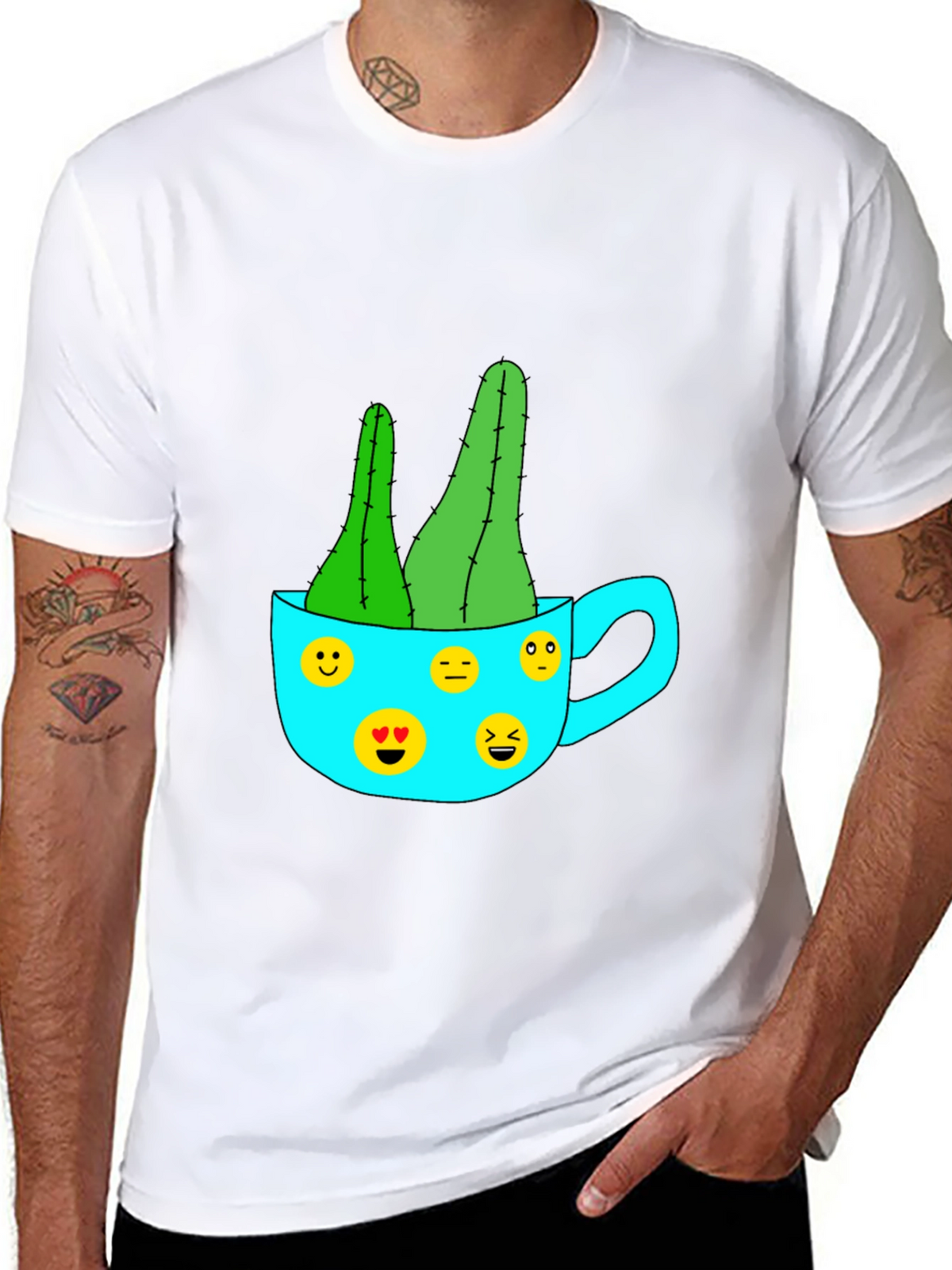 Emoji Cactus Tee - Quirky Plant Lovers T-Shirt