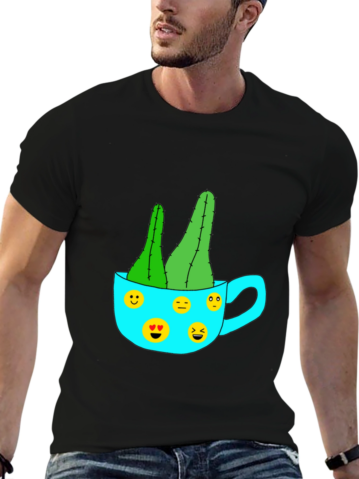 Emoji Cactus Tee - Quirky Plant Lovers T-Shirt