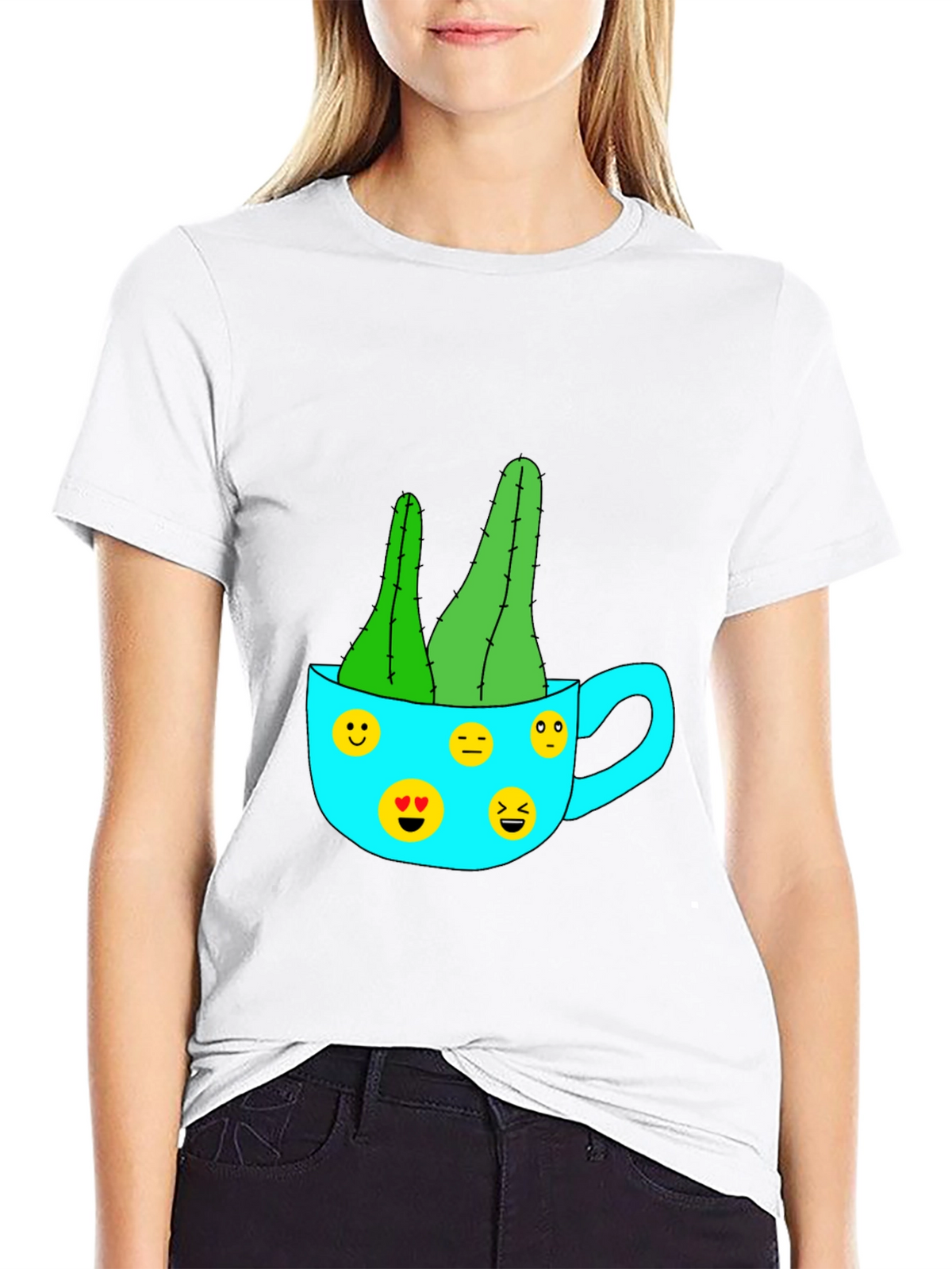 Emoji Cactus Tee - Quirky Plant Lovers T-Shirt