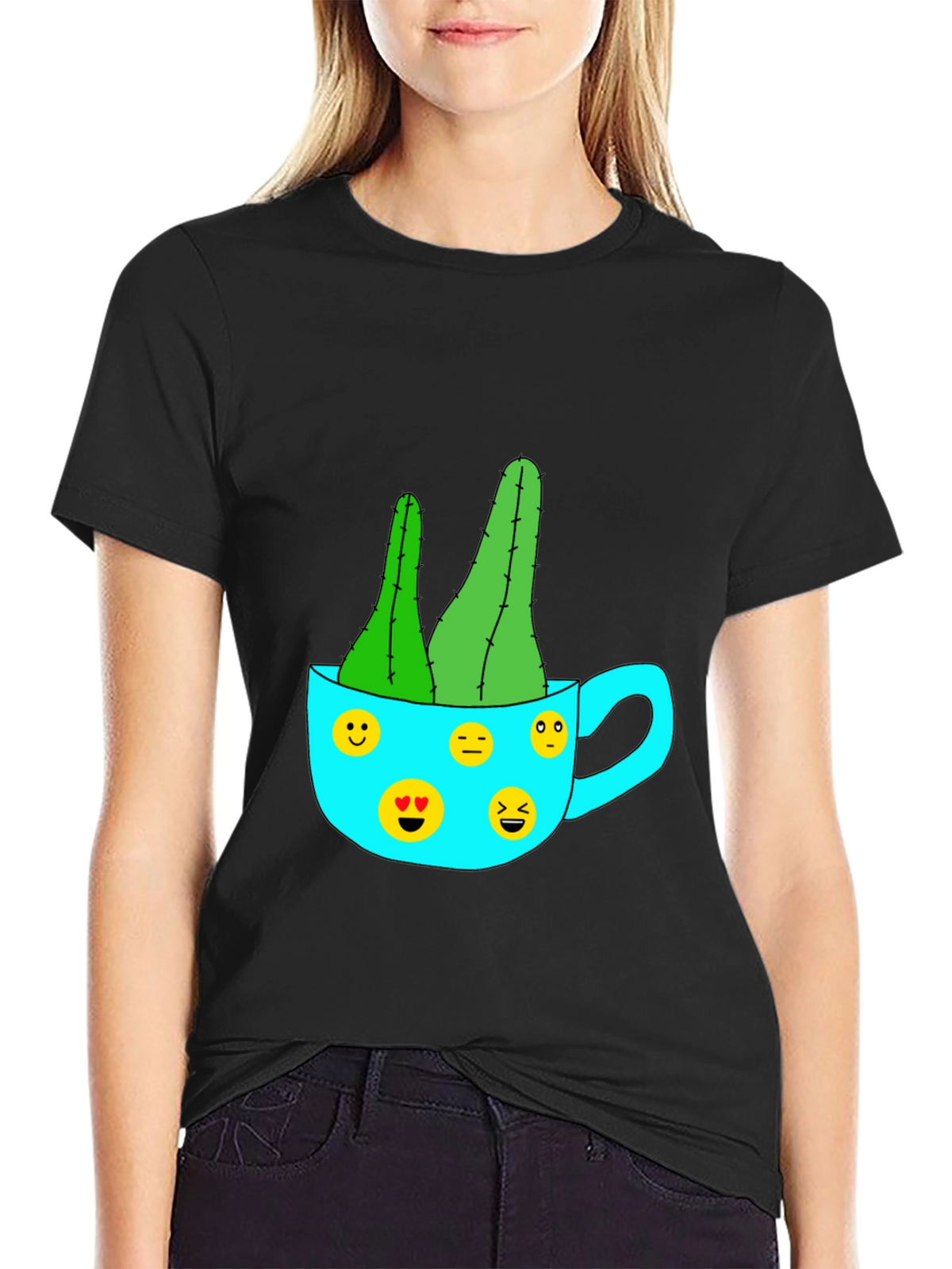 Emoji Cactus Tee - Quirky Plant Lovers T-Shirt