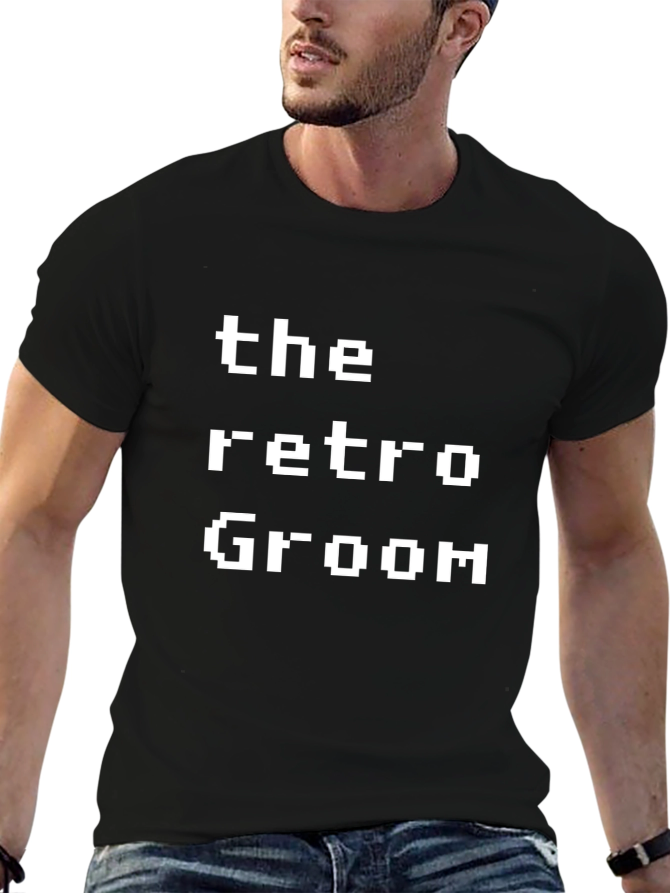 Retro Groom Pixel Art Black T-Shirt