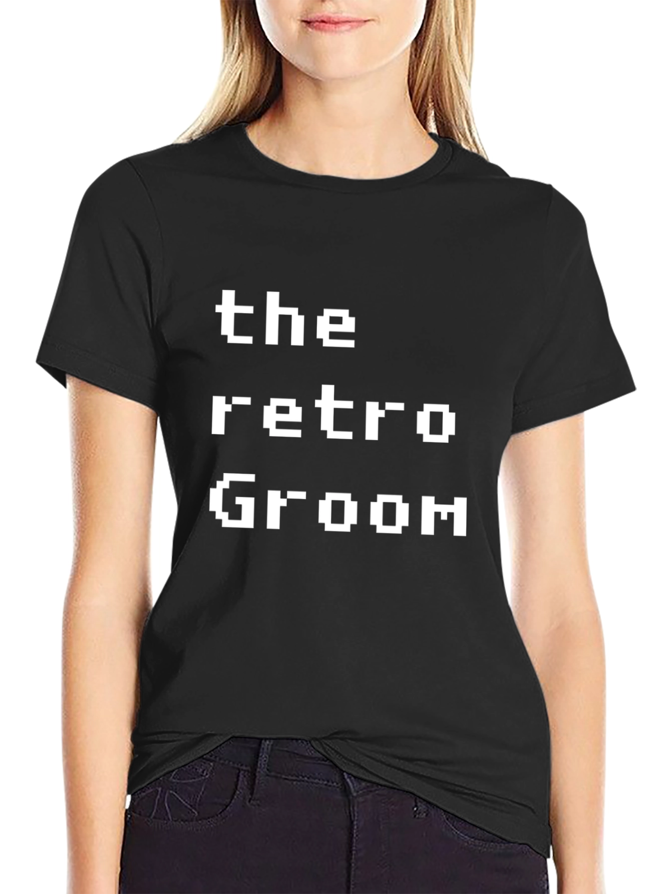 Retro Groom Pixel Art Black T-Shirt