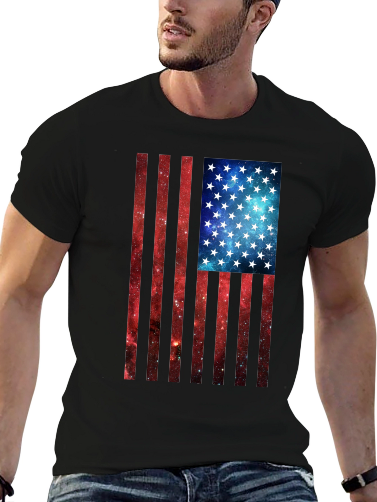 American Flag Galaxy Graphic Tee