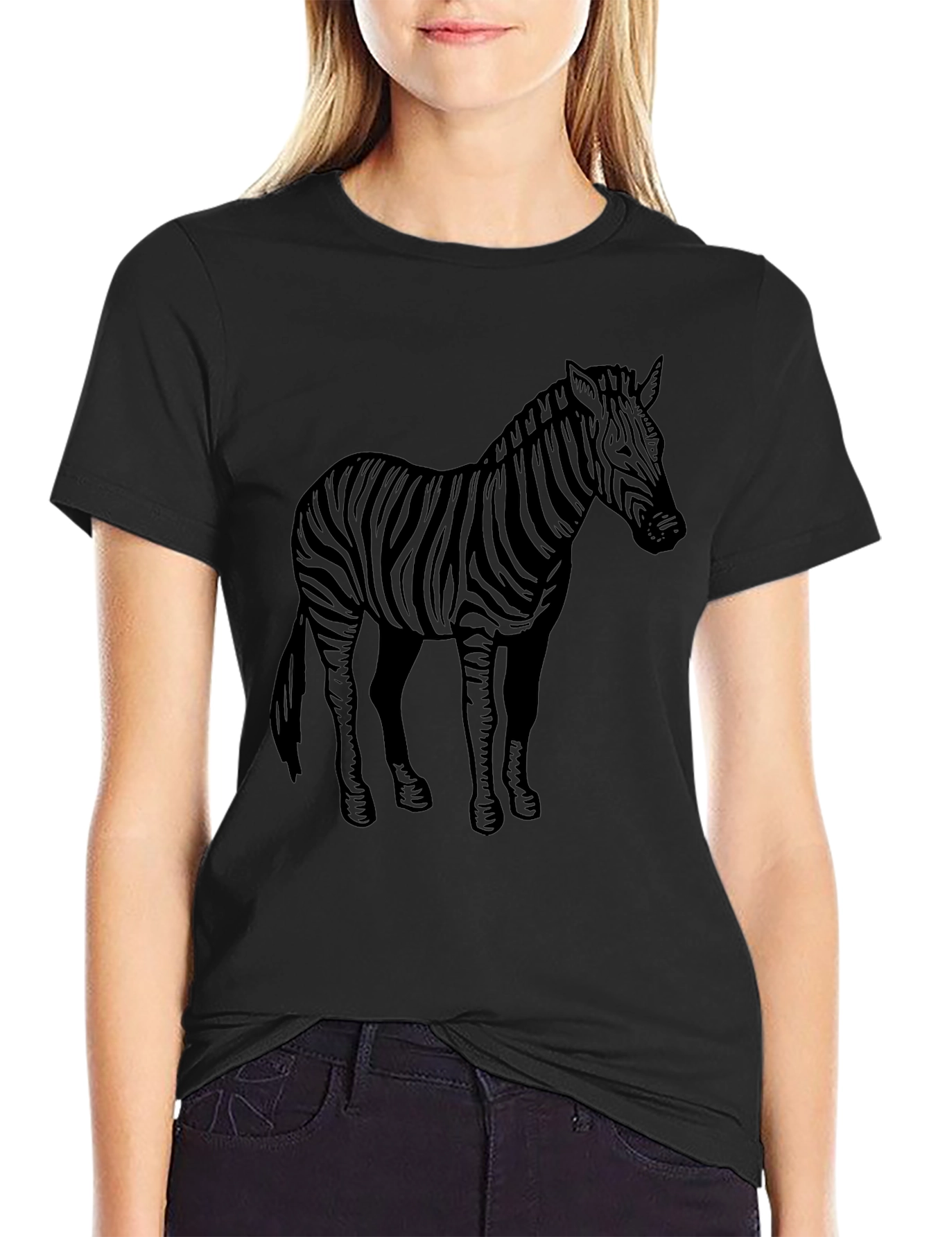 Zebra Graphic Tee - Black Crew Neck T-Shirt