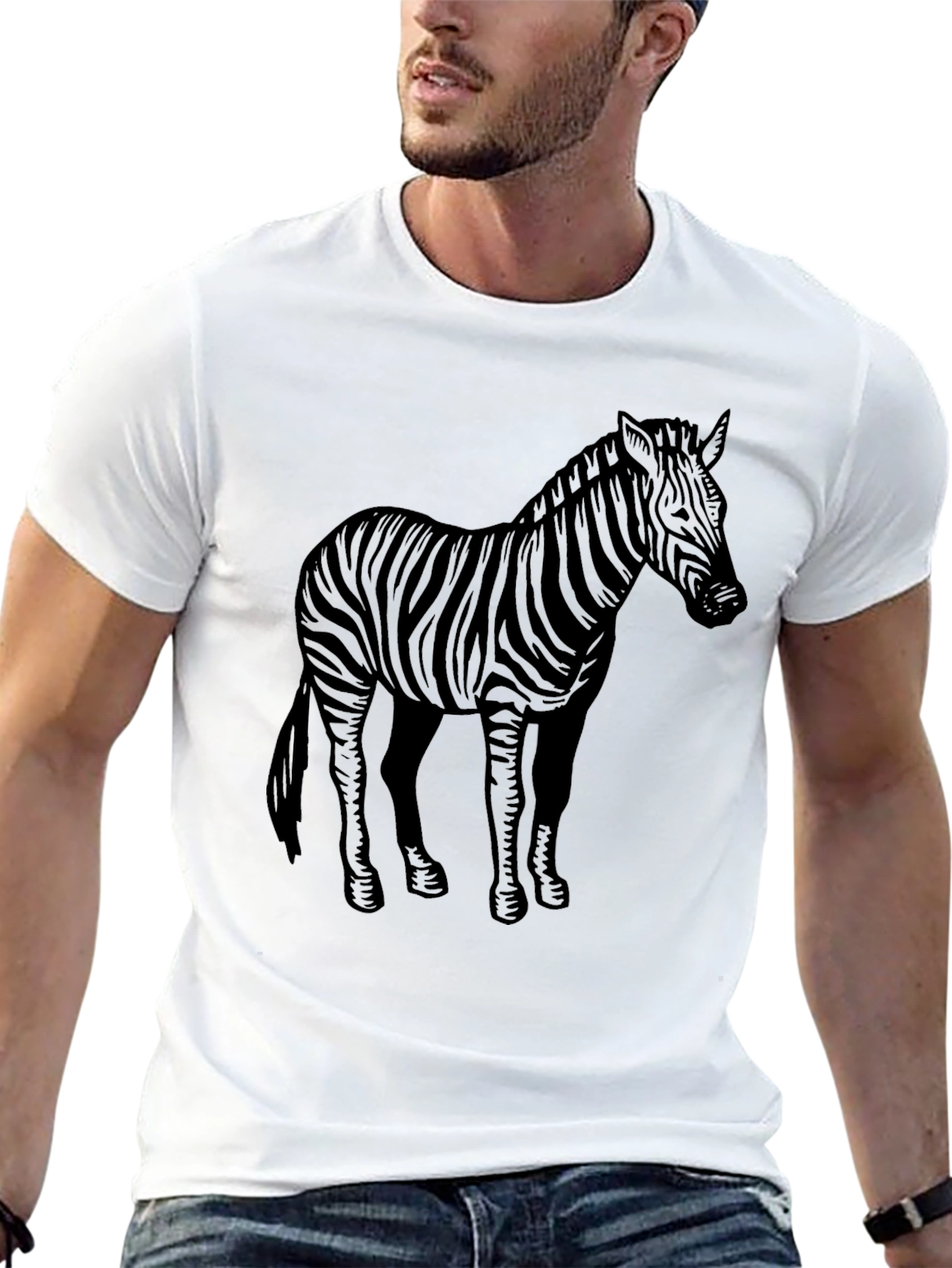 Zebra Graphic Tee - Black Crew Neck T-Shirt