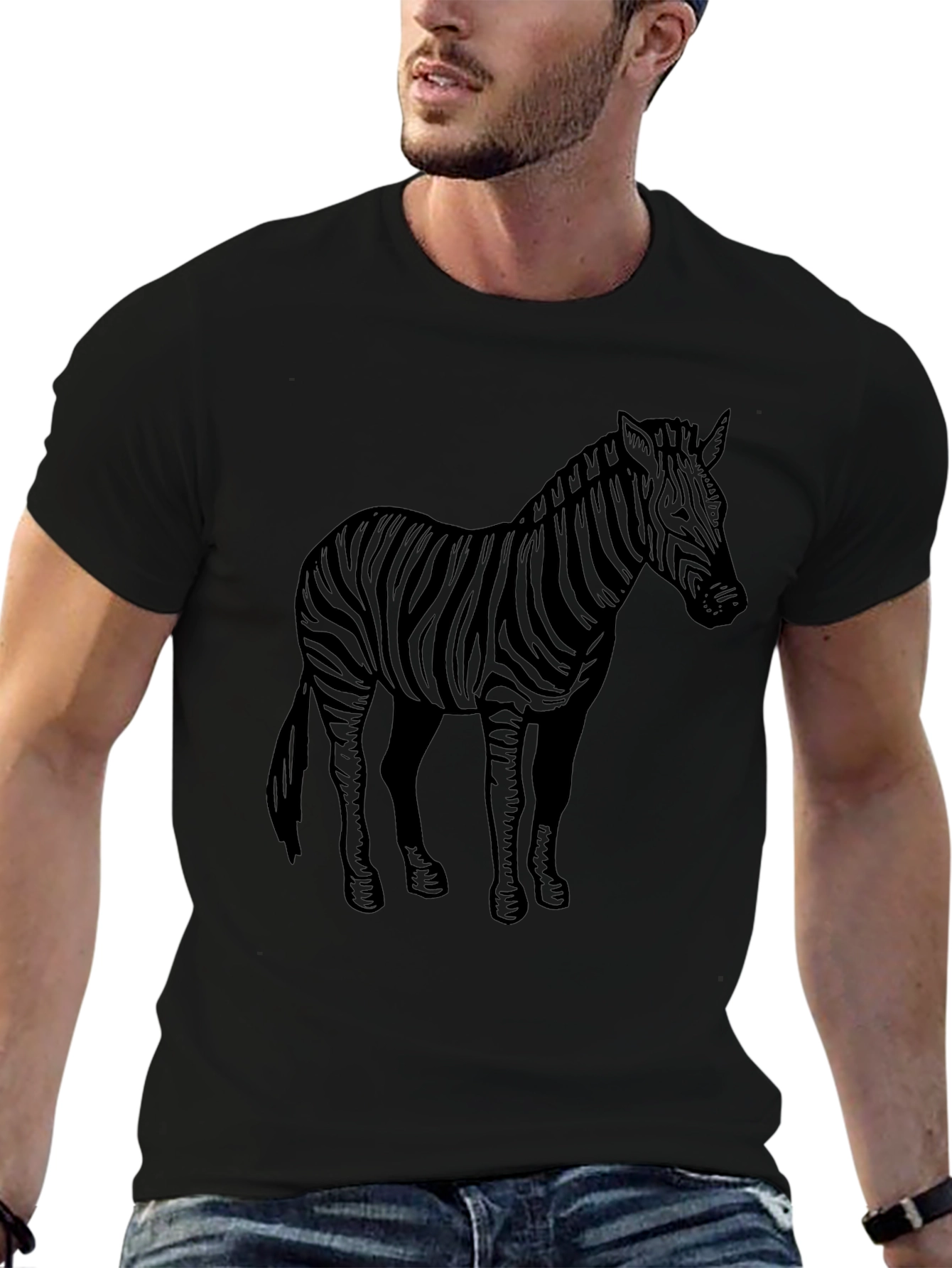 Zebra Graphic Tee - Black Crew Neck T-Shirt