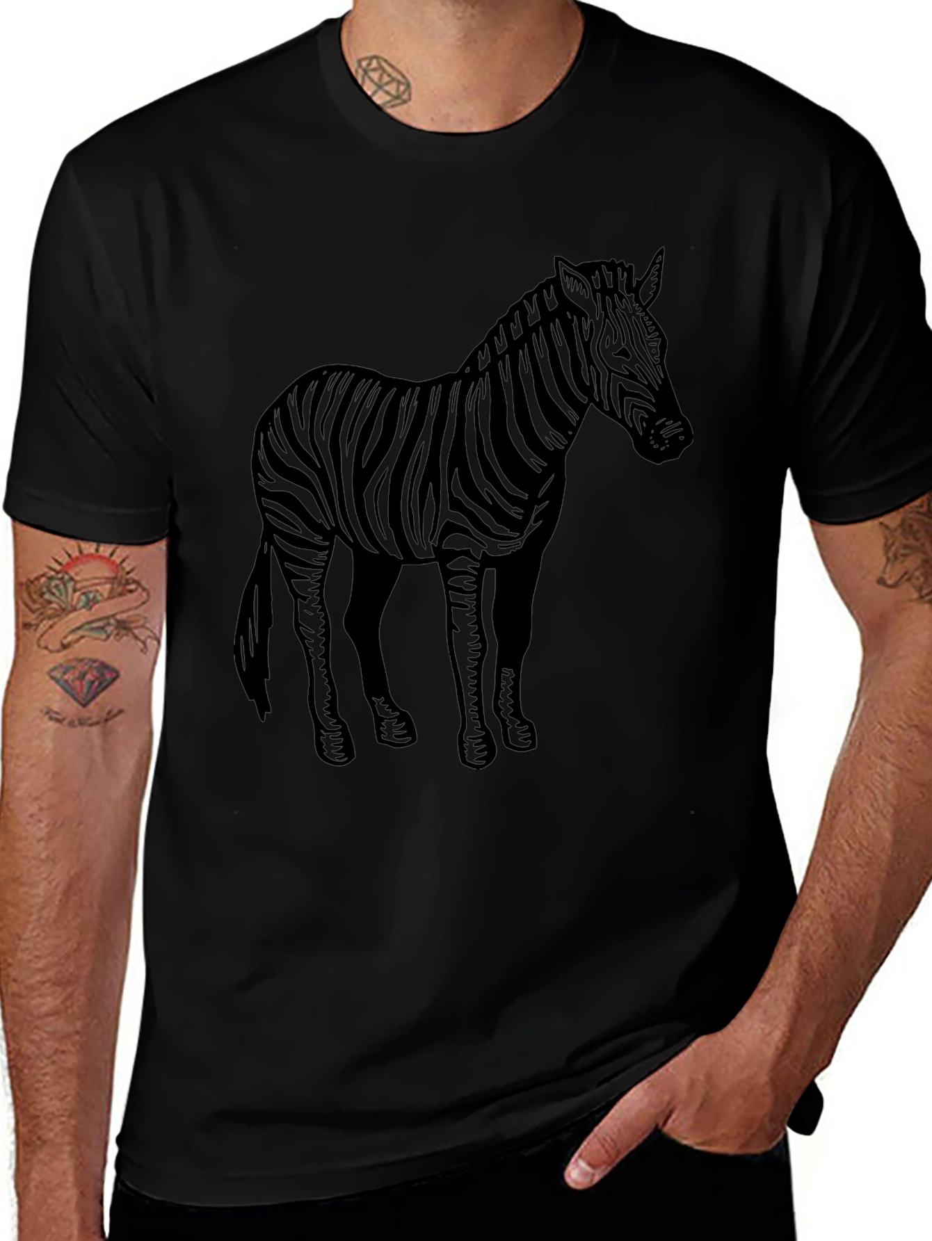 Zebra Graphic Tee - Black Crew Neck T-Shirt