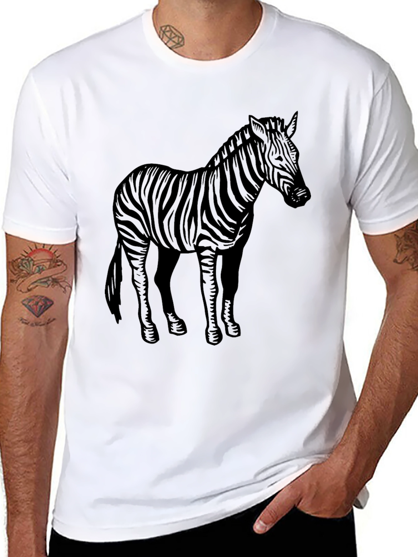 Zebra Graphic Tee - Black Crew Neck T-Shirt