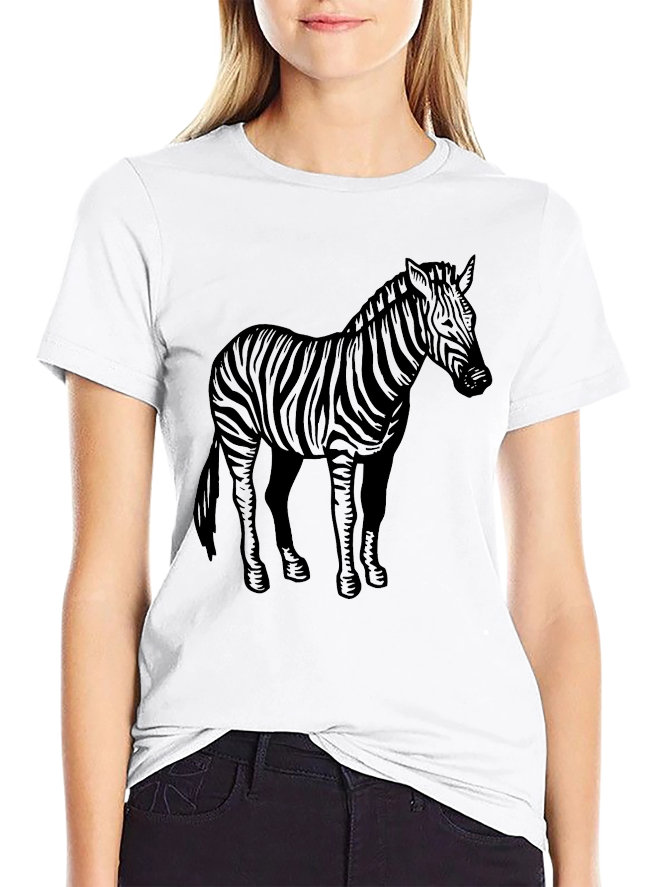 Zebra Graphic Tee - Black Crew Neck T-Shirt