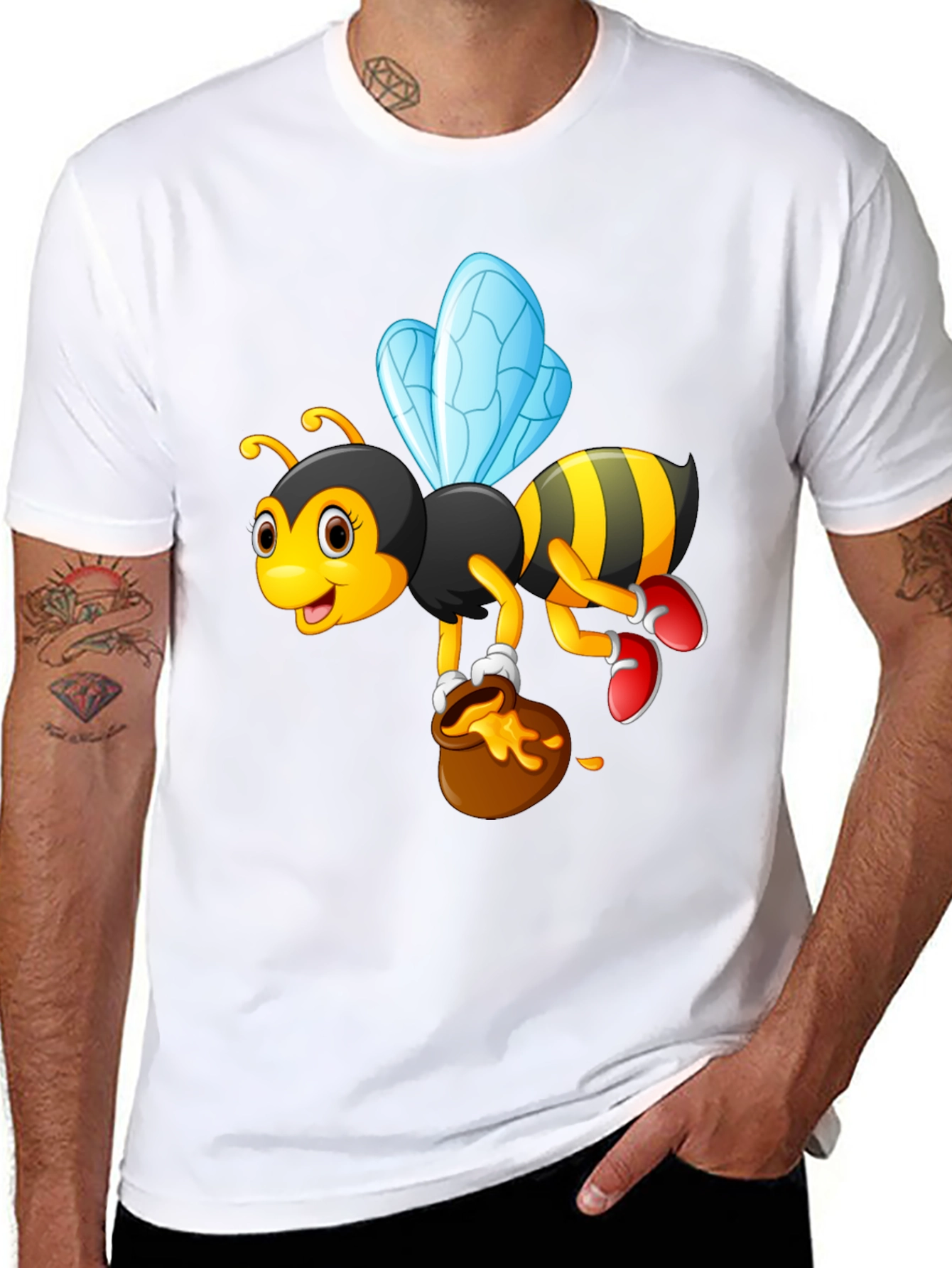 Cartoon Bee & Honey Pot Graphic T-Shirt