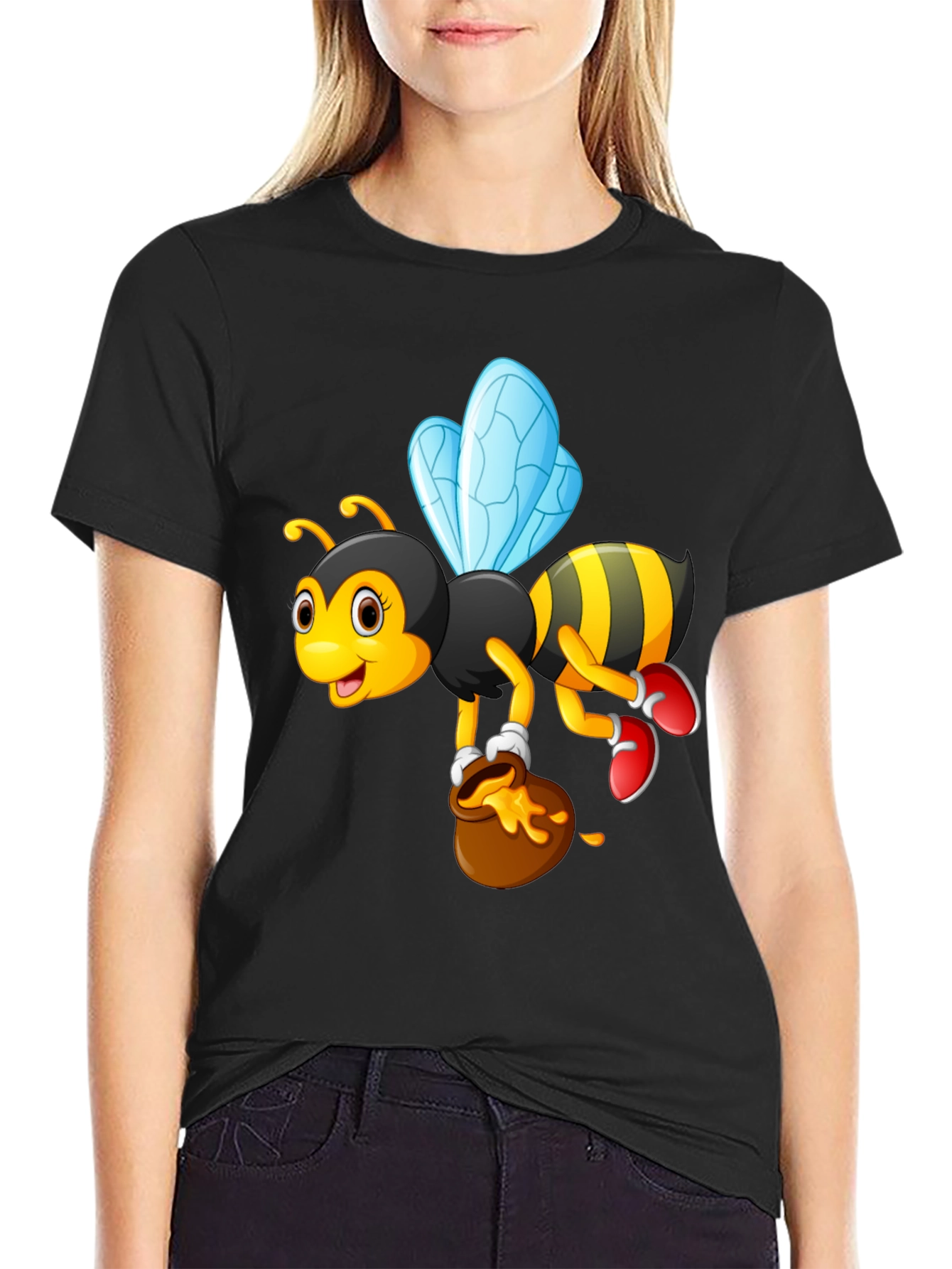 Cartoon Bee & Honey Pot Graphic T-Shirt