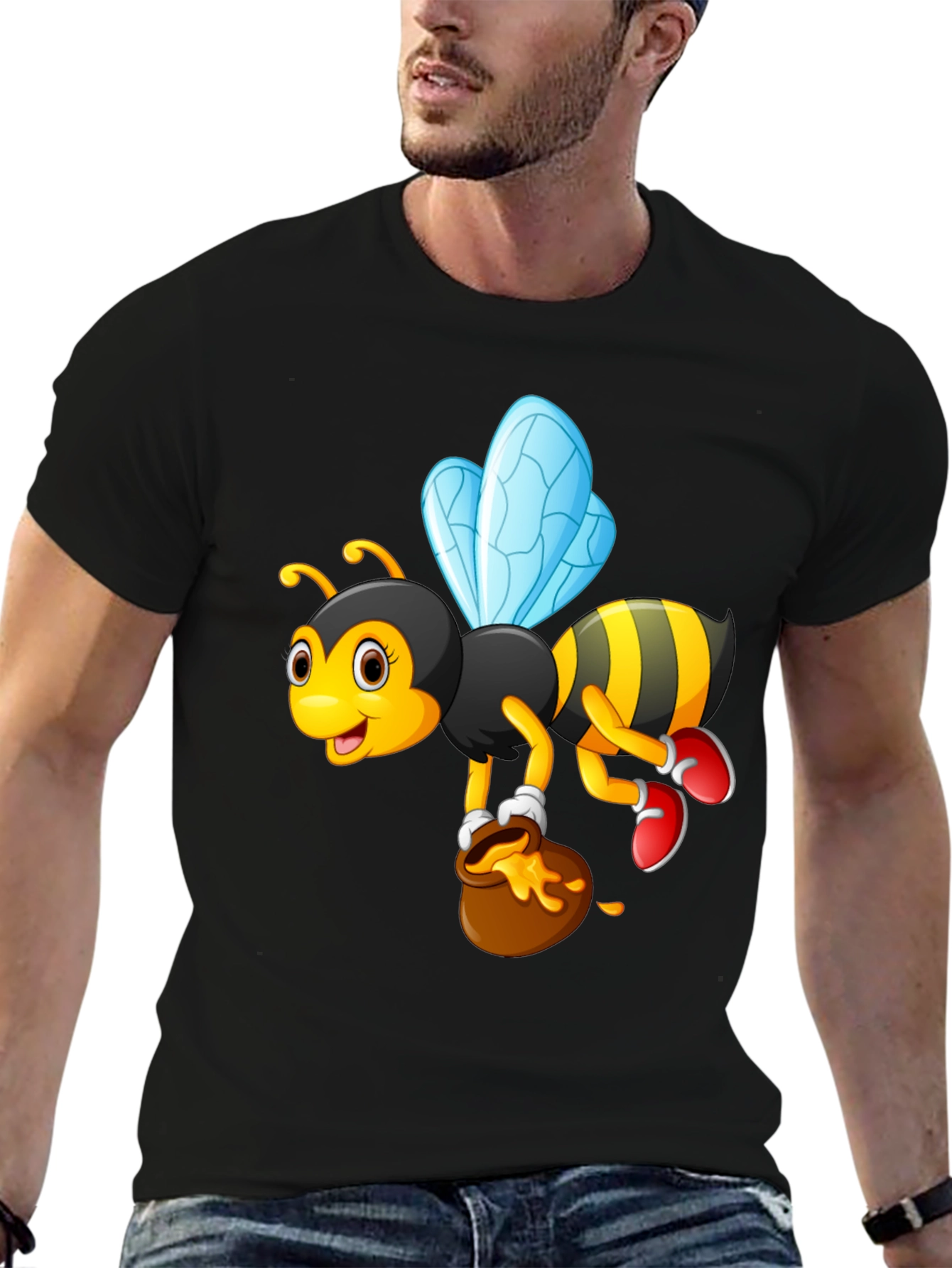 Cartoon Bee & Honey Pot Graphic T-Shirt
