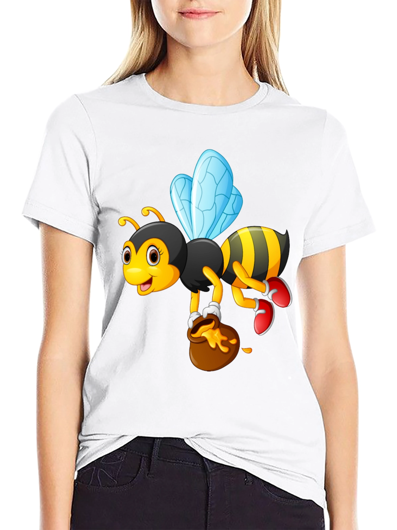 Cartoon Bee & Honey Pot Graphic T-Shirt
