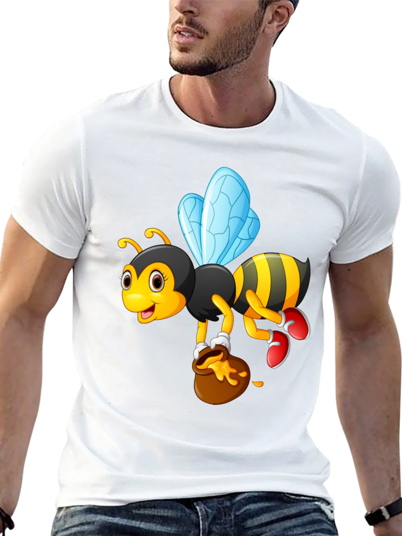 Cartoon Bee & Honey Pot Graphic T-Shirt