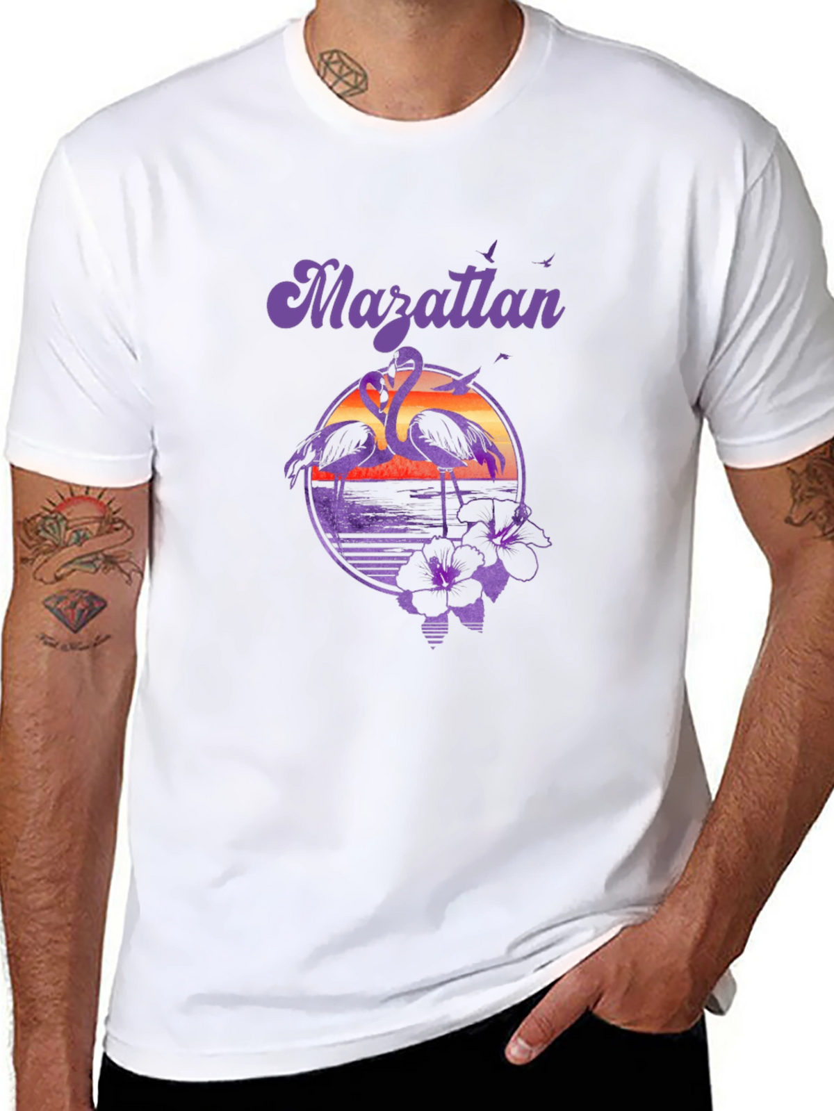 Mazatlan Flamingo Sunset Graphic Tee - Black