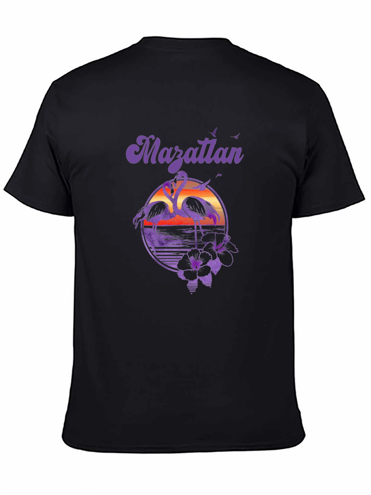 Mazatlan Flamingo Sunset Graphic Tee - Black
