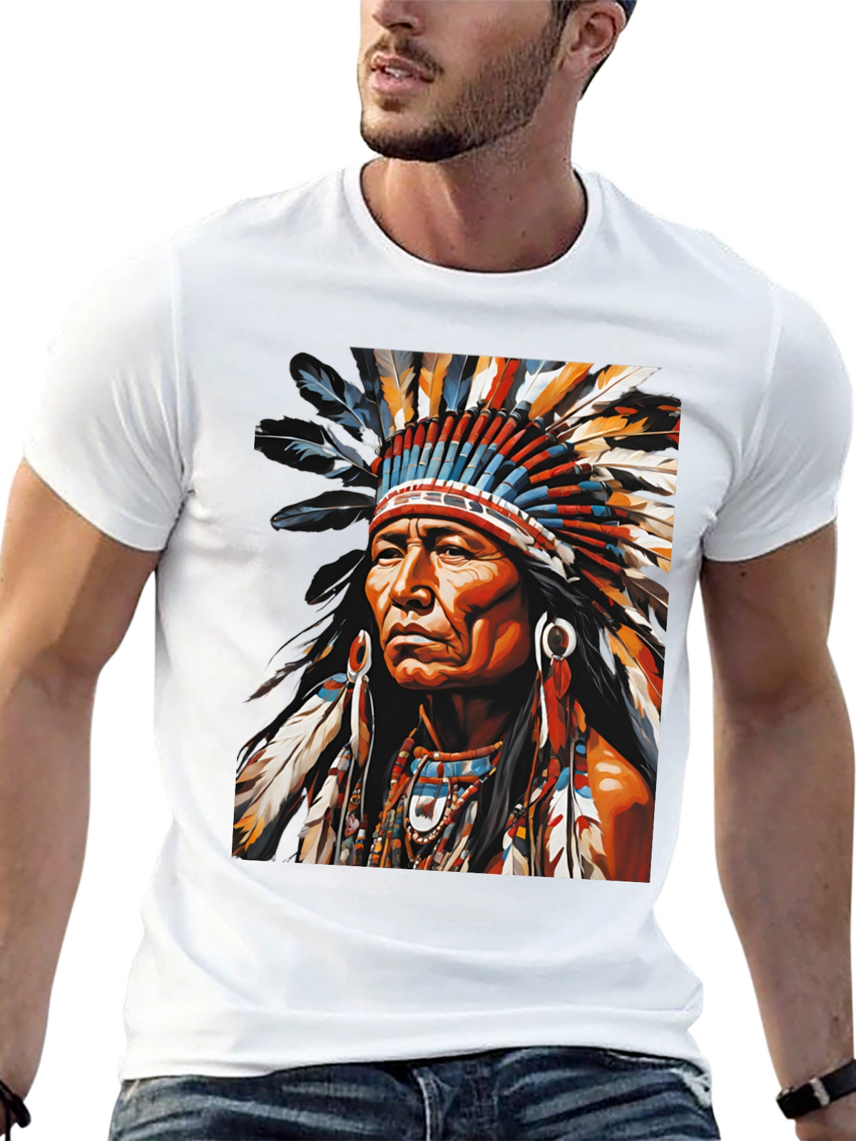 Native American Headdress Graphic Tee - Bold Style