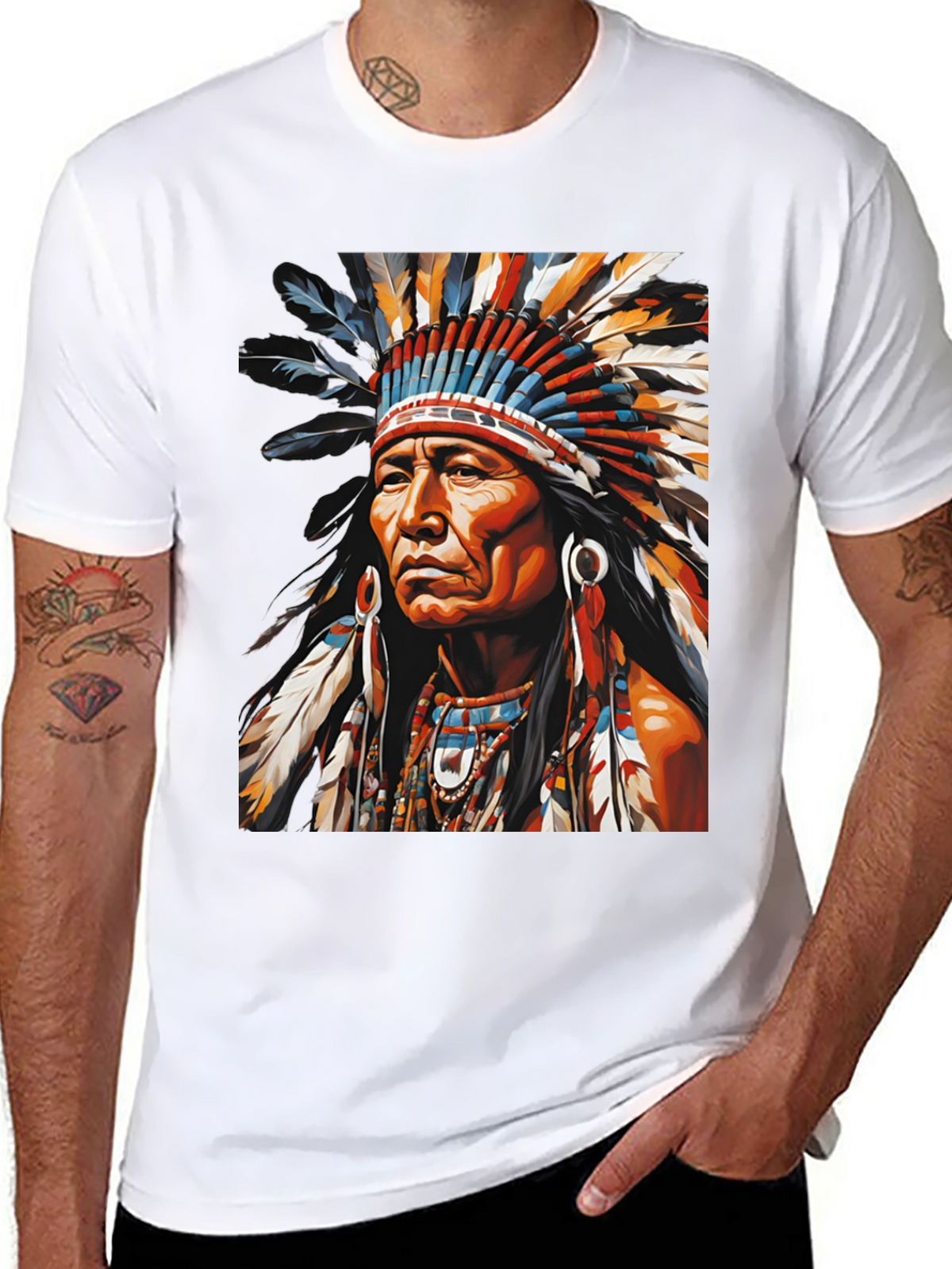 Native American Headdress Graphic Tee - Bold Style