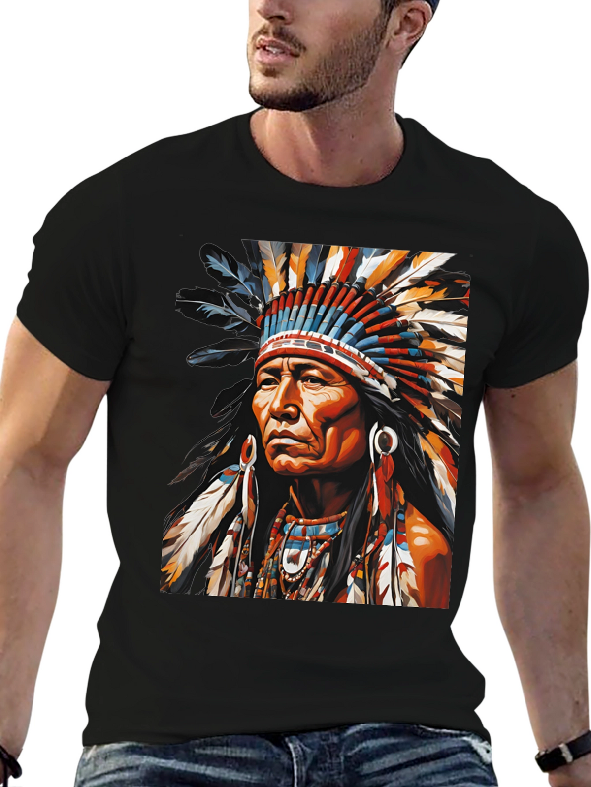 Native American Headdress Graphic Tee - Bold Style