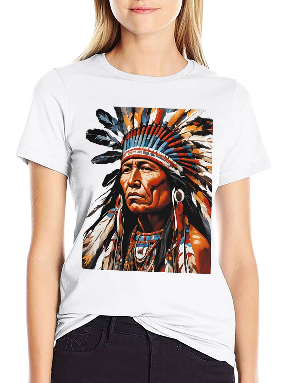 Native American Headdress Graphic Tee - Bold Style