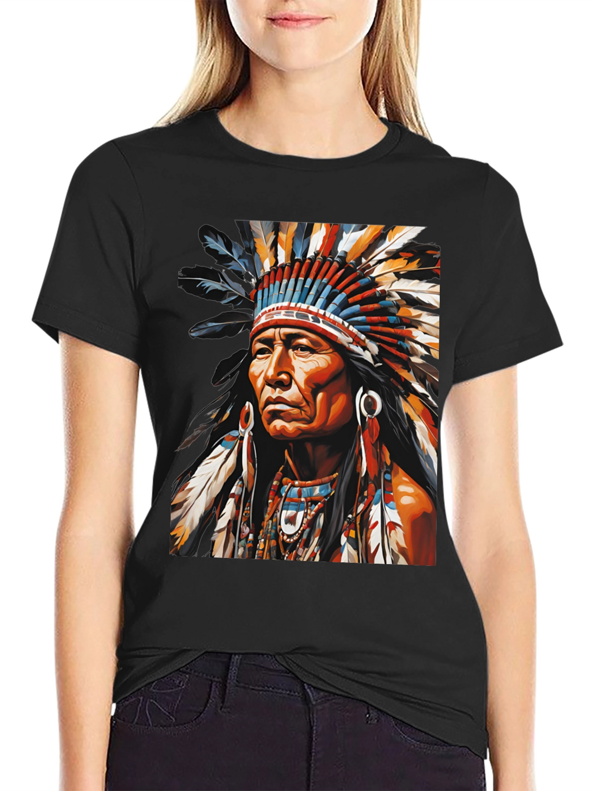 Native American Headdress Graphic Tee - Bold Style