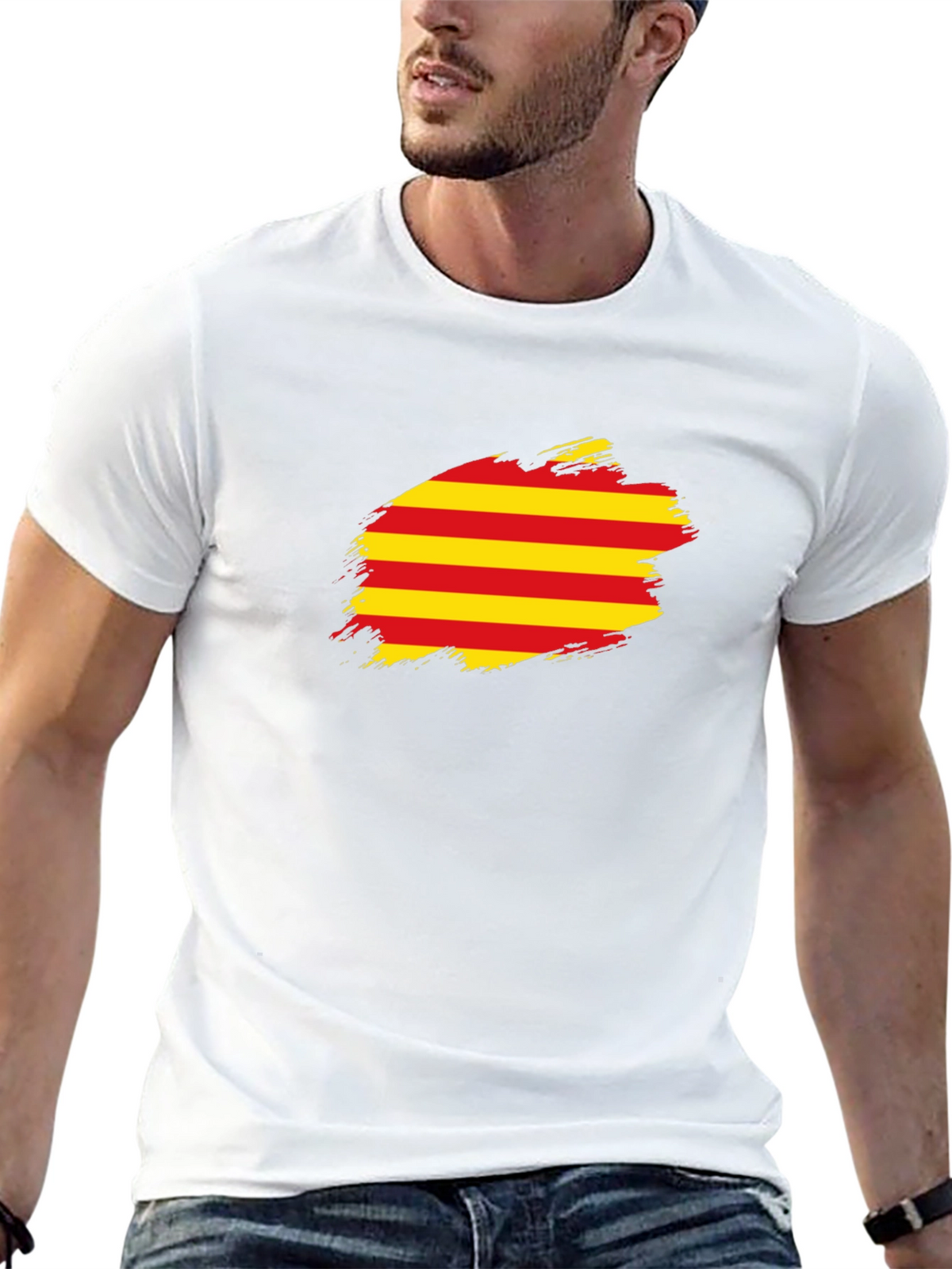 Catalonia Flag Brush T-Shirt - Black Cotton Tee